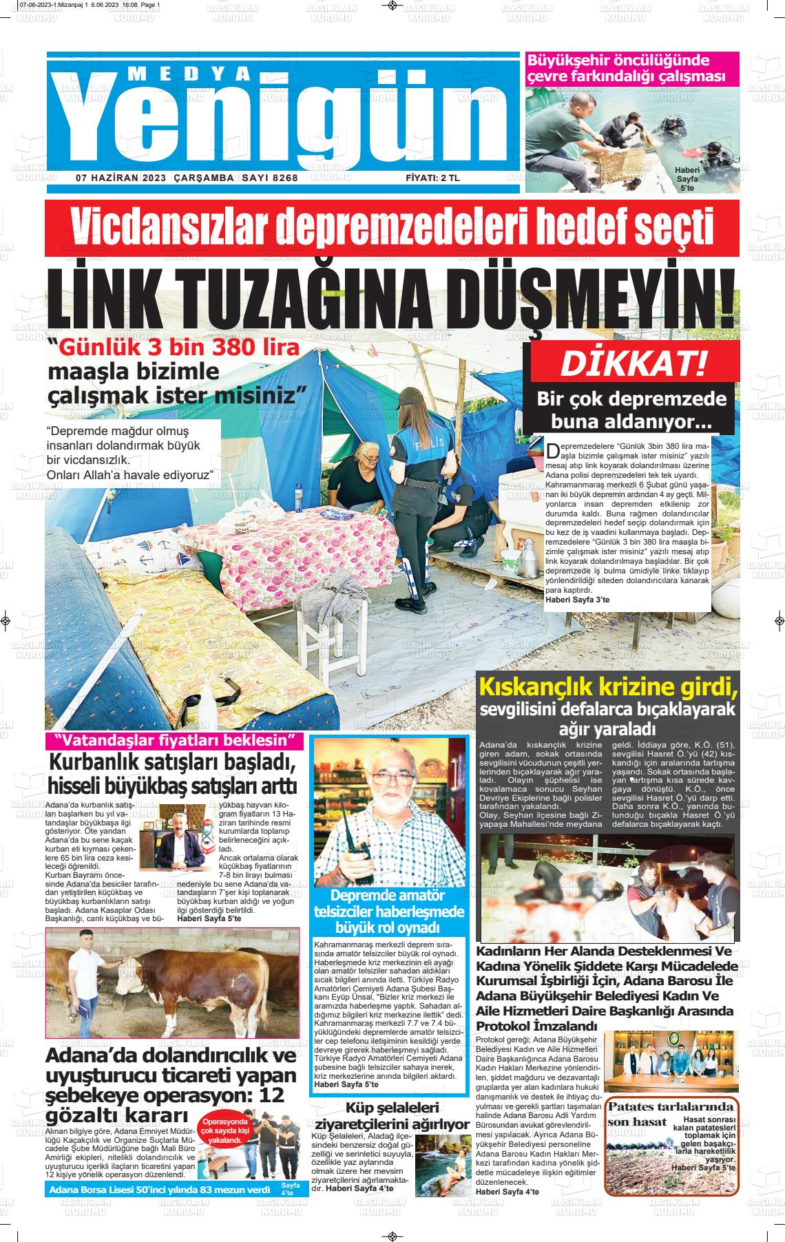 07 Haziran 2023 Medya Yenigün Gazete Manşeti