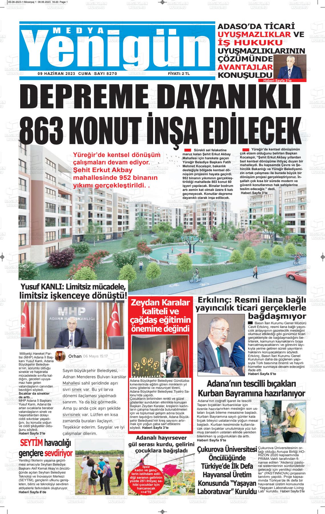 10 Haziran 2023 Medya Yenigün Gazete Manşeti