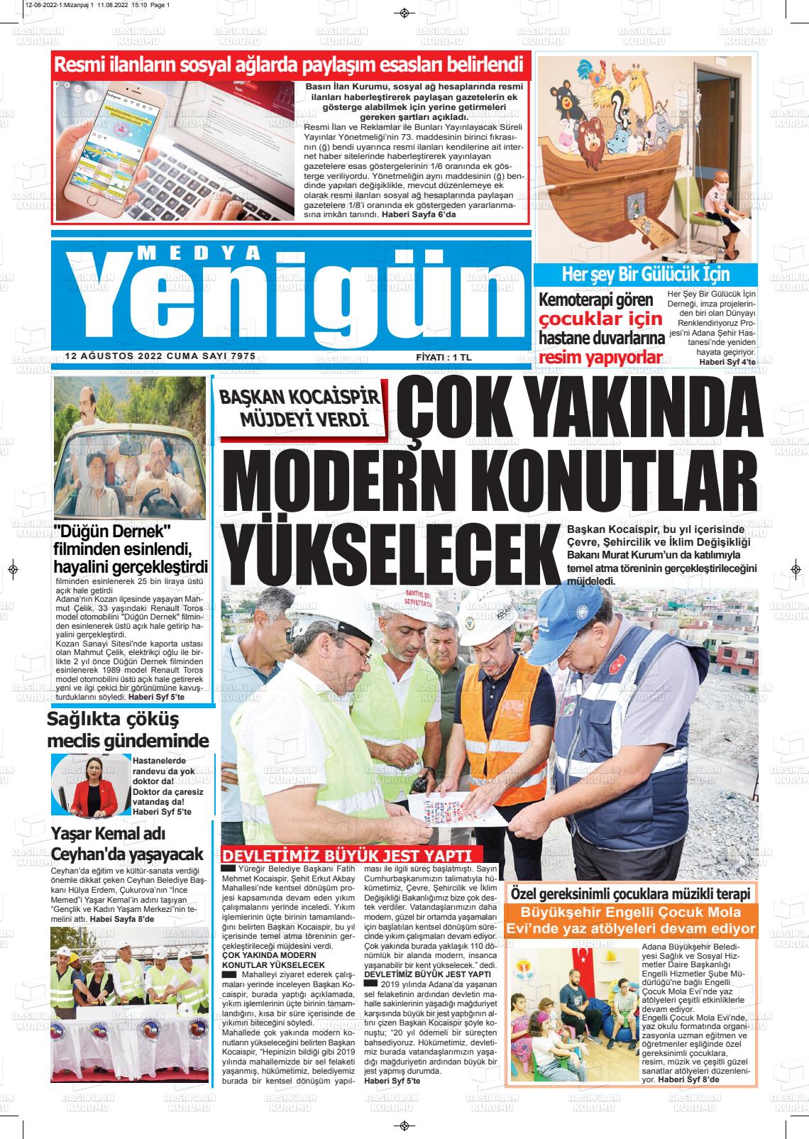 12 Ağustos 2022 Medya Yenigün Gazete Manşeti