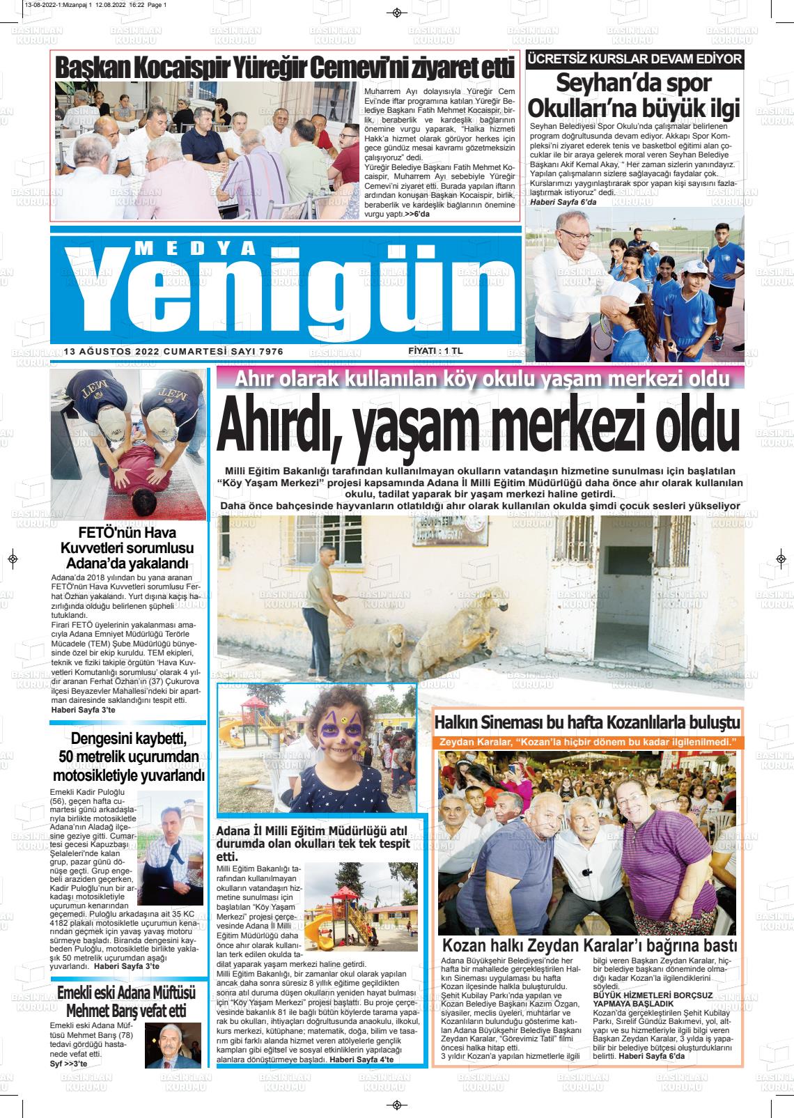 Medya Yenigün Gazete Manşeti