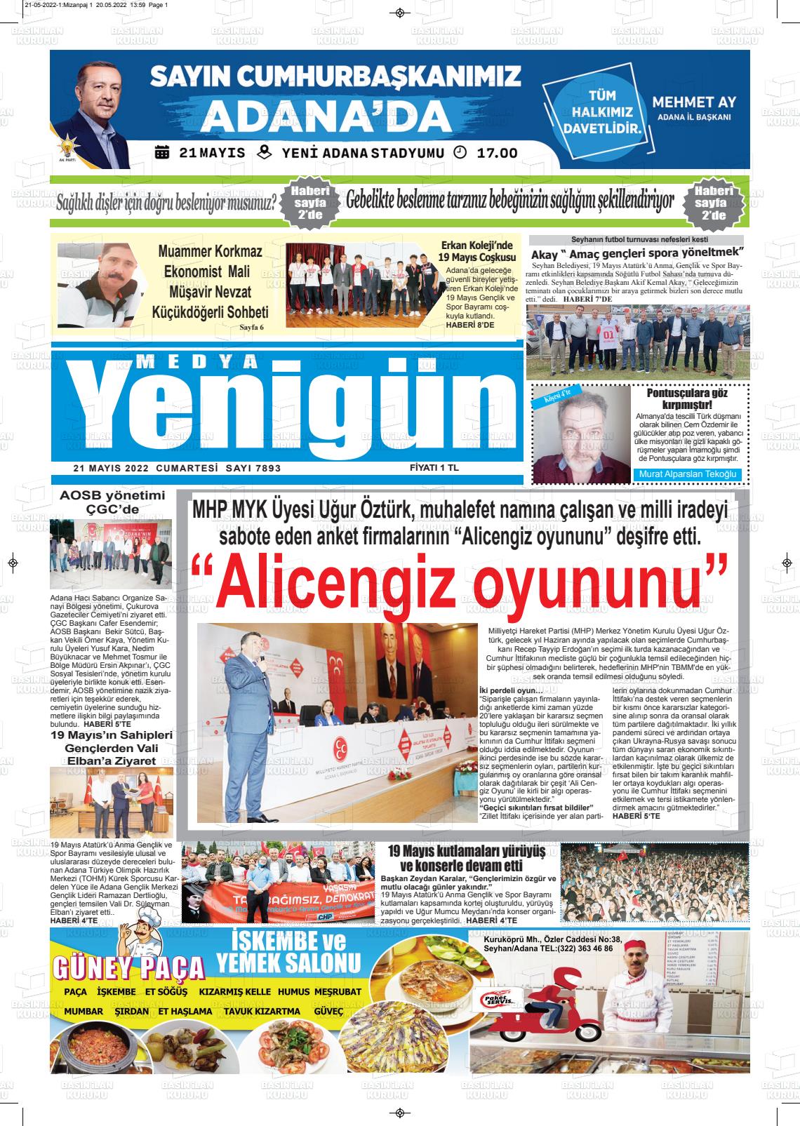 21 Mayıs 2022 Medya Yenigün Gazete Manşeti