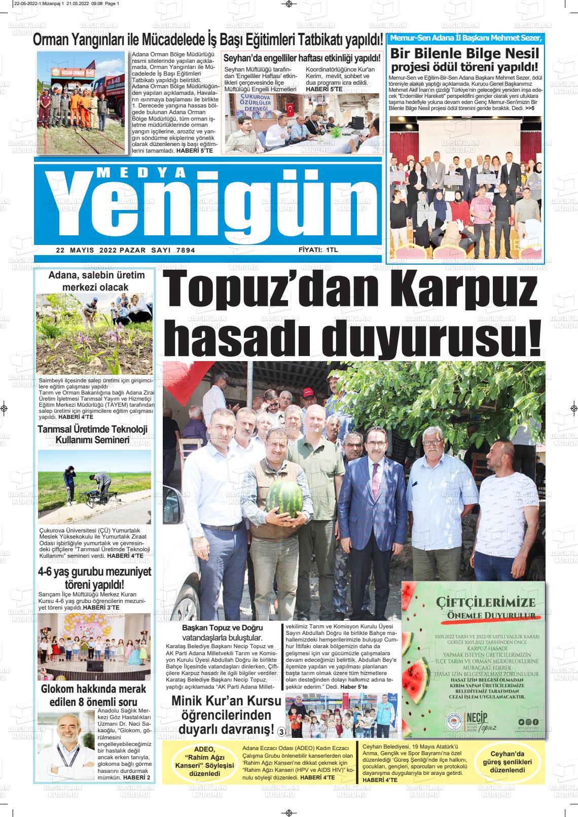 22 Mayıs 2022 Medya Yenigün Gazete Manşeti