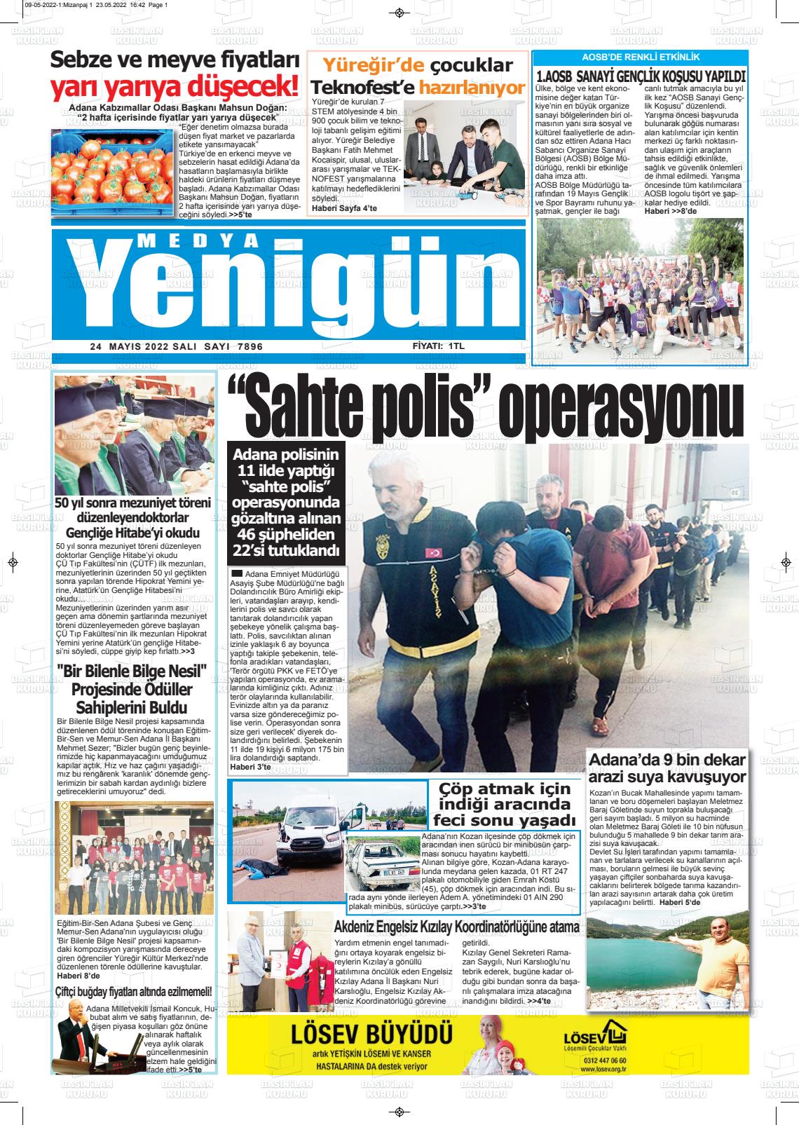 24 Mayıs 2022 Medya Yenigün Gazete Manşeti