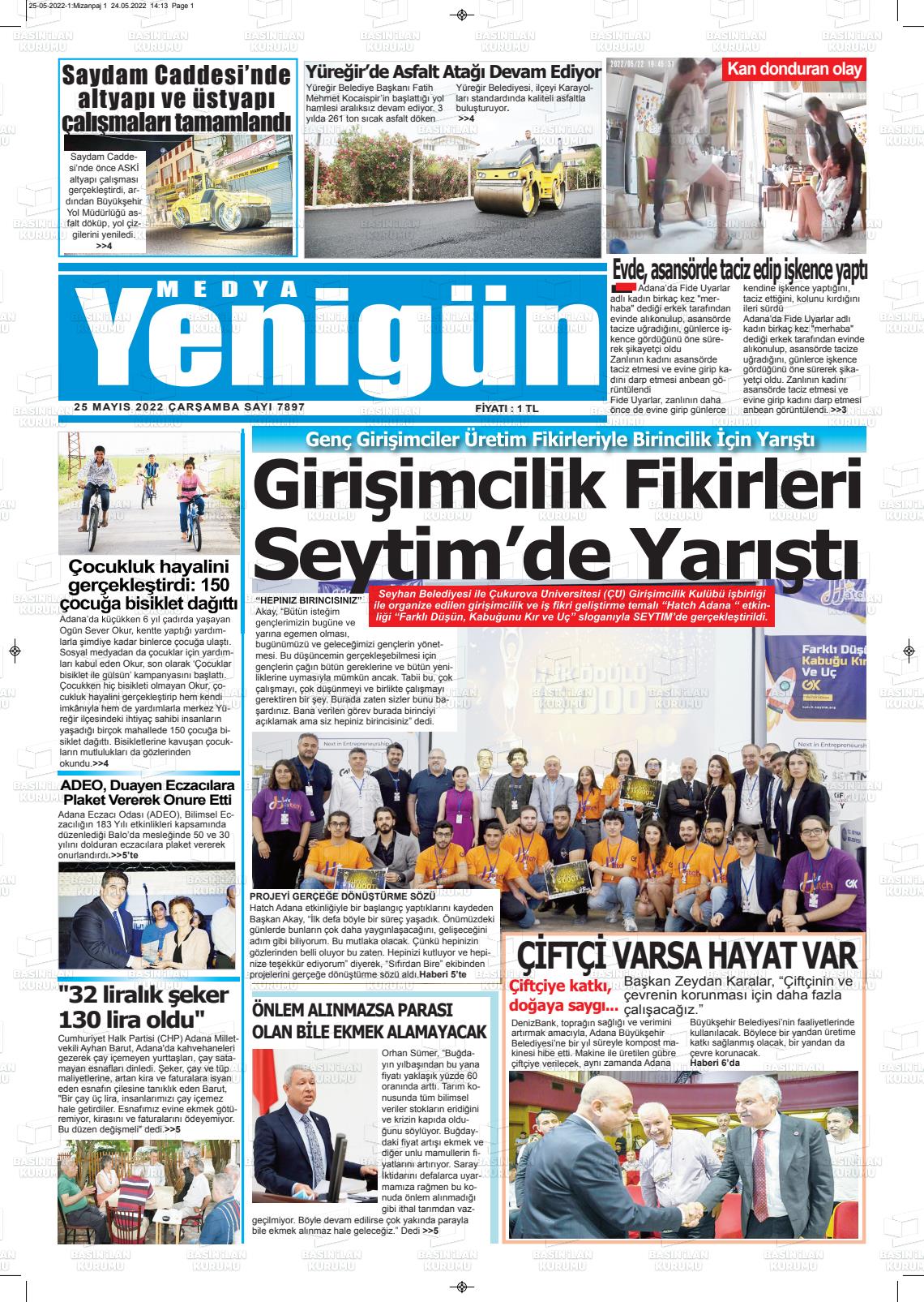 25 Mayıs 2022 Medya Yenigün Gazete Manşeti