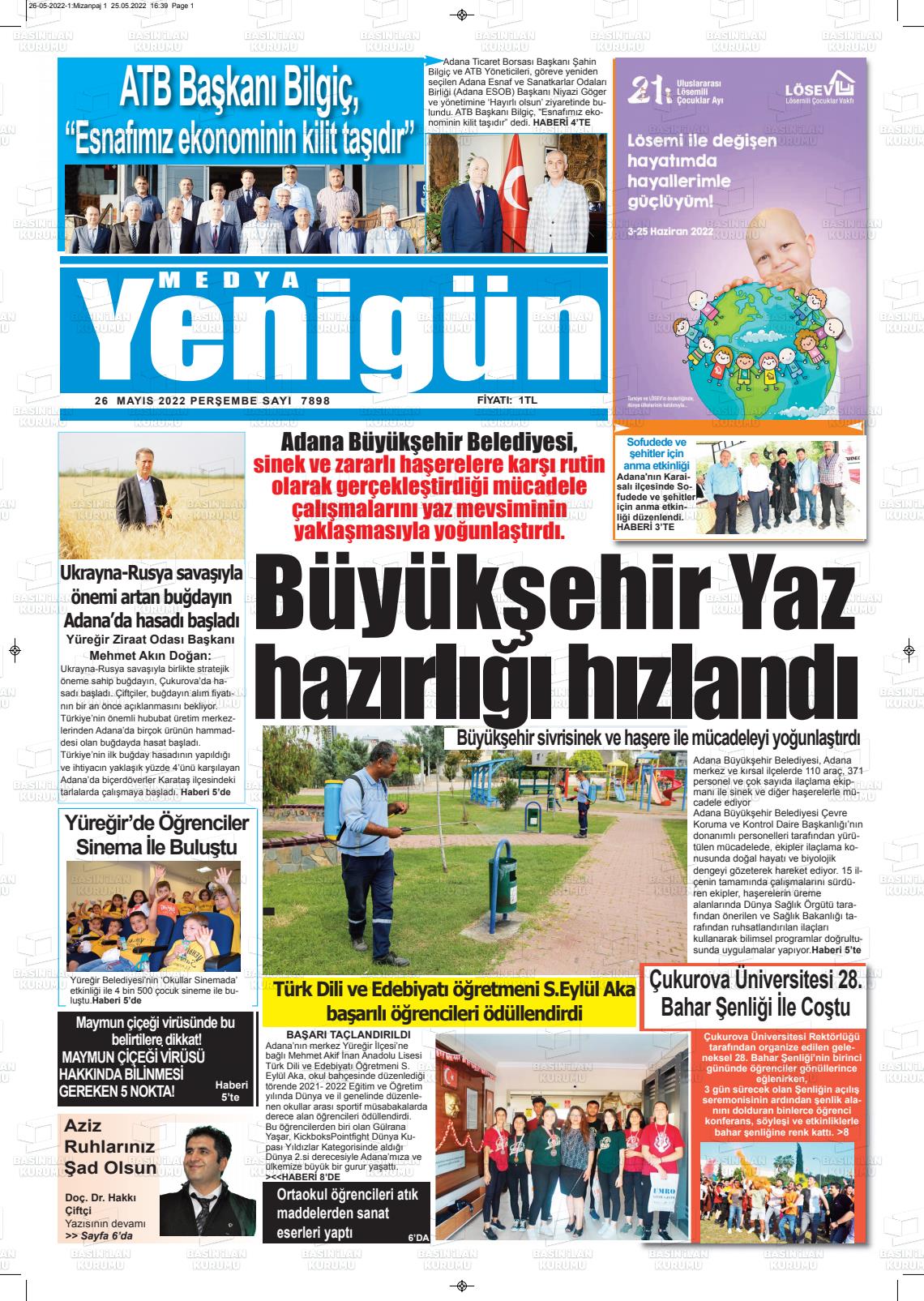 26 Mayıs 2022 Medya Yenigün Gazete Manşeti
