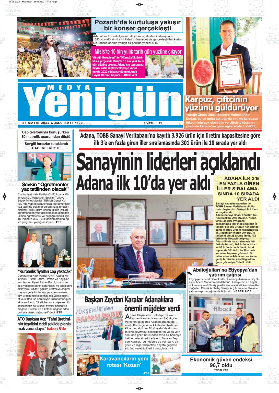 27 Mayıs 2022 Medya Yenigün Gazete Manşeti