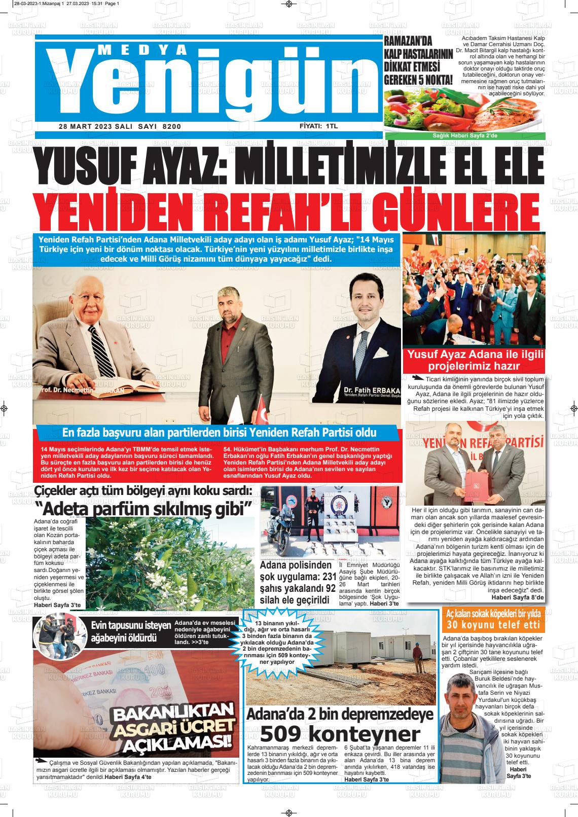 28 Mart 2023 Medya Yenigün Gazete Manşeti