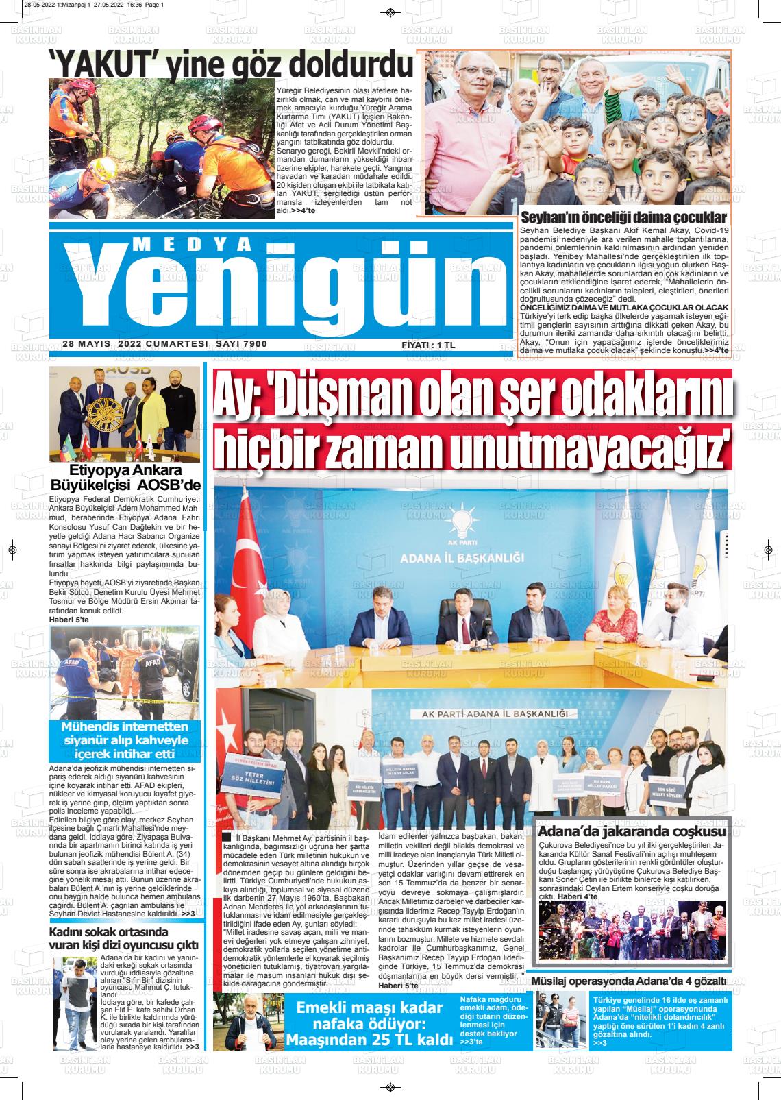 28 Mayıs 2022 Medya Yenigün Gazete Manşeti
