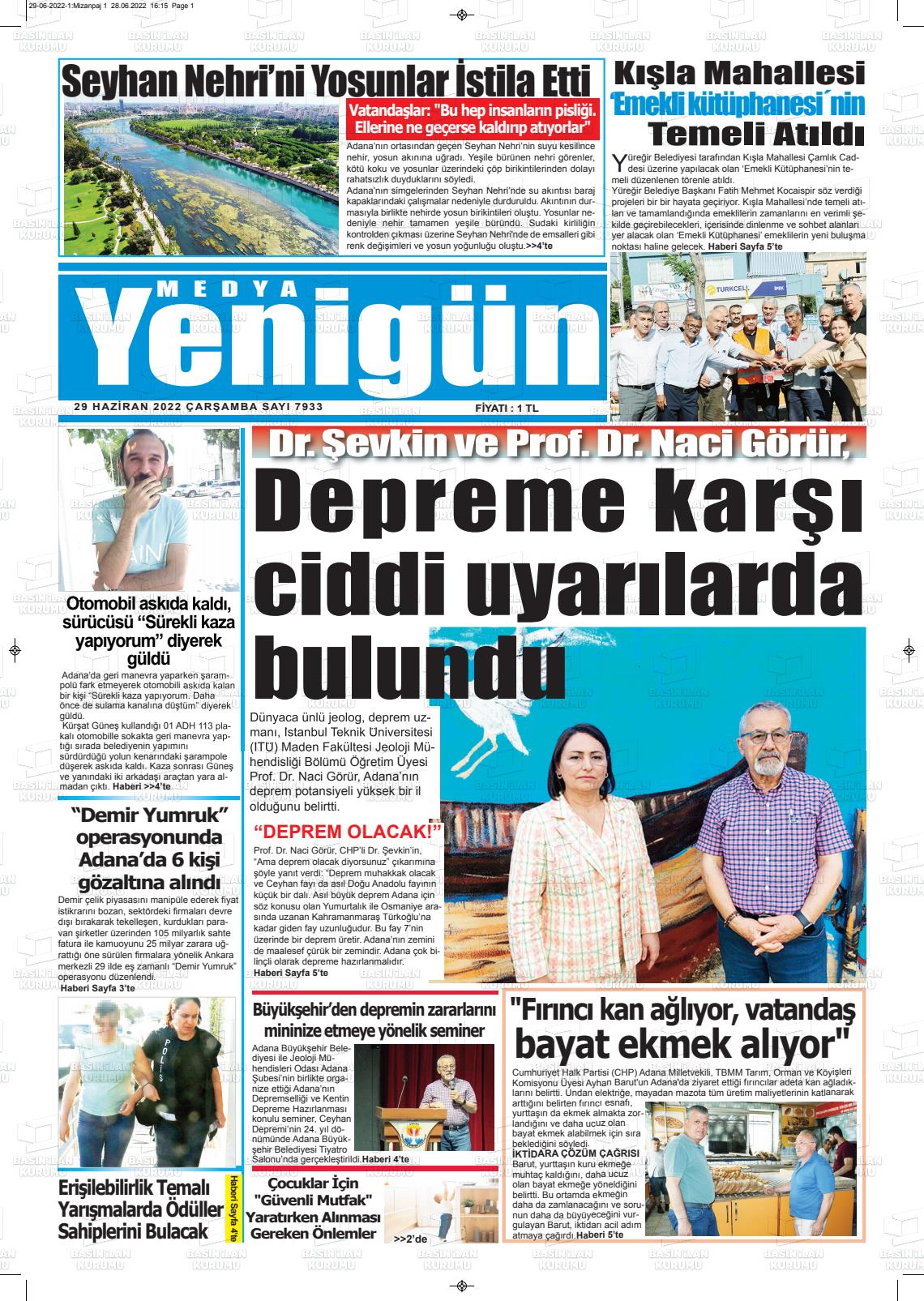 29 Haziran 2022 Medya Yenigün Gazete Manşeti