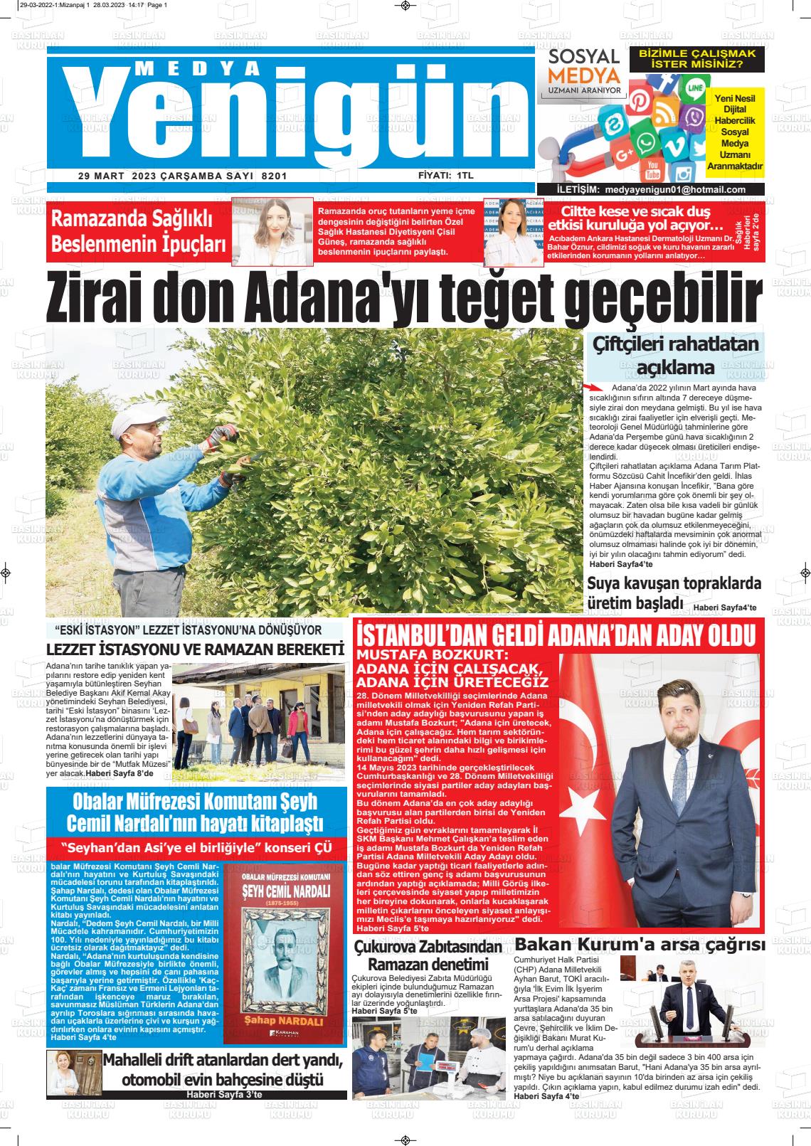 29 Mart 2023 Medya Yenigün Gazete Manşeti