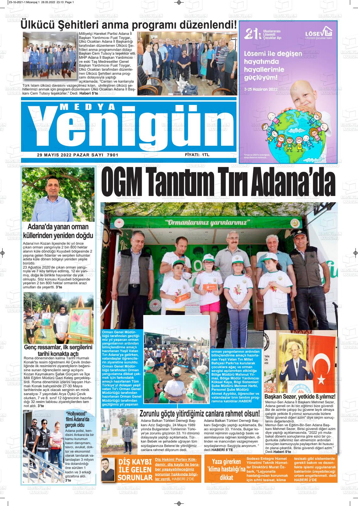 29 Mayıs 2022 Medya Yenigün Gazete Manşeti
