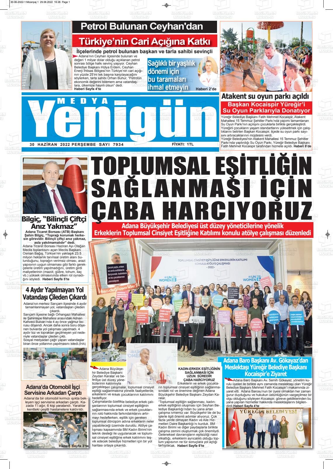 30 Haziran 2022 Medya Yenigün Gazete Manşeti
