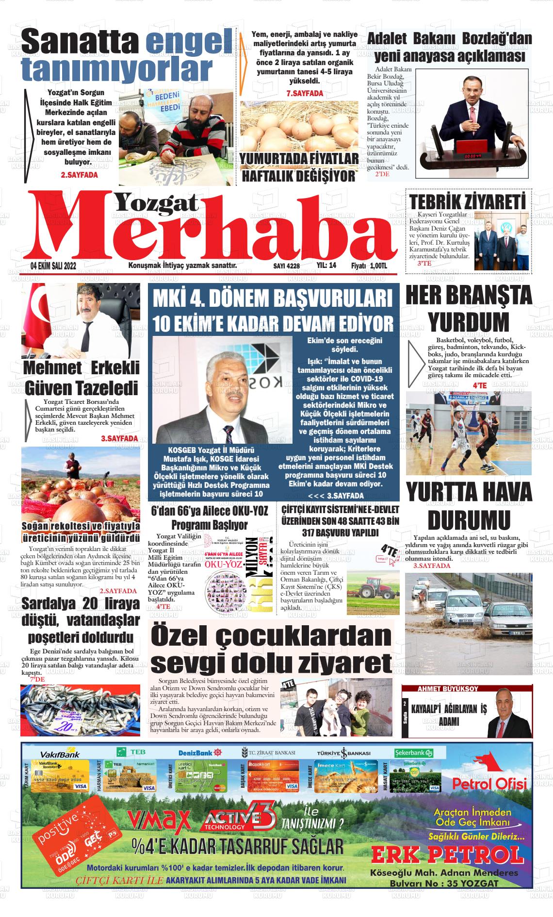 04 Ekim 2022 Merhaba Yozgat Gazete Manşeti