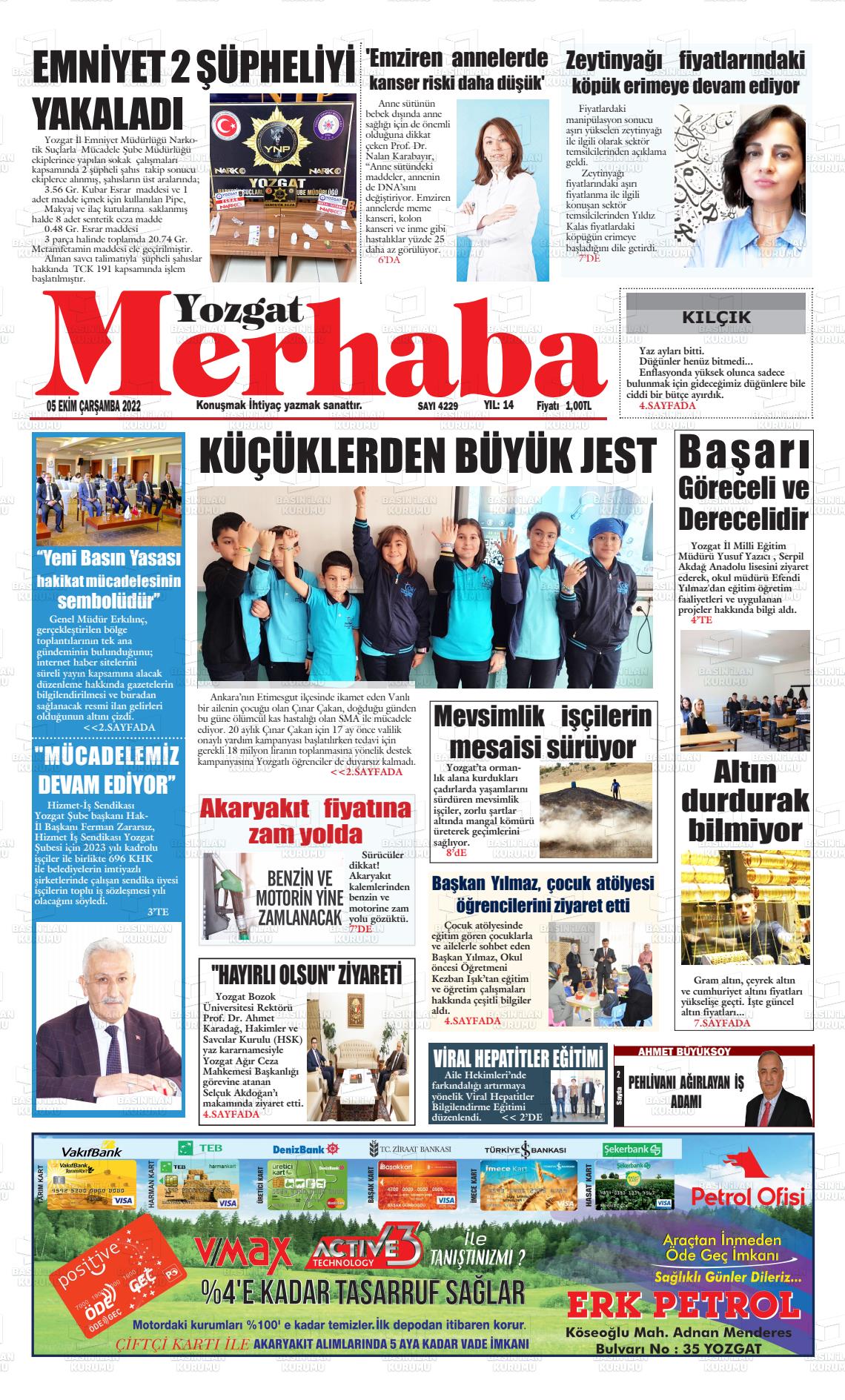 05 Ekim 2022 Merhaba Yozgat Gazete Manşeti