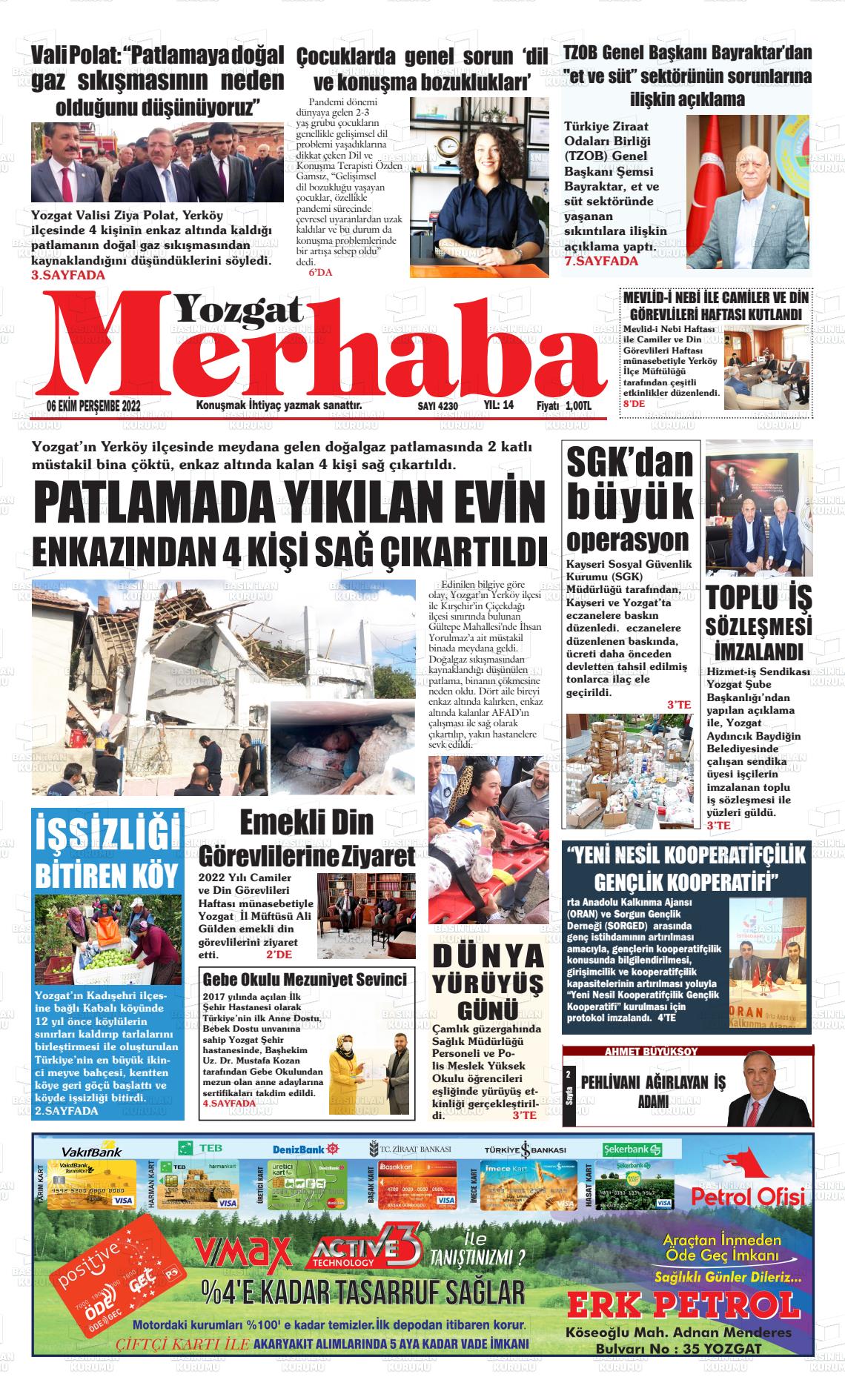 06 Ekim 2022 Merhaba Yozgat Gazete Manşeti