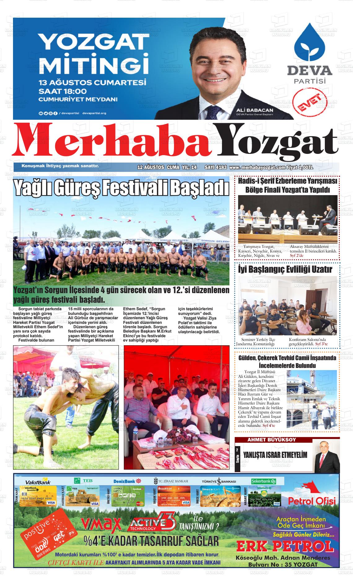12 Ağustos 2022 Merhaba Yozgat Gazete Manşeti