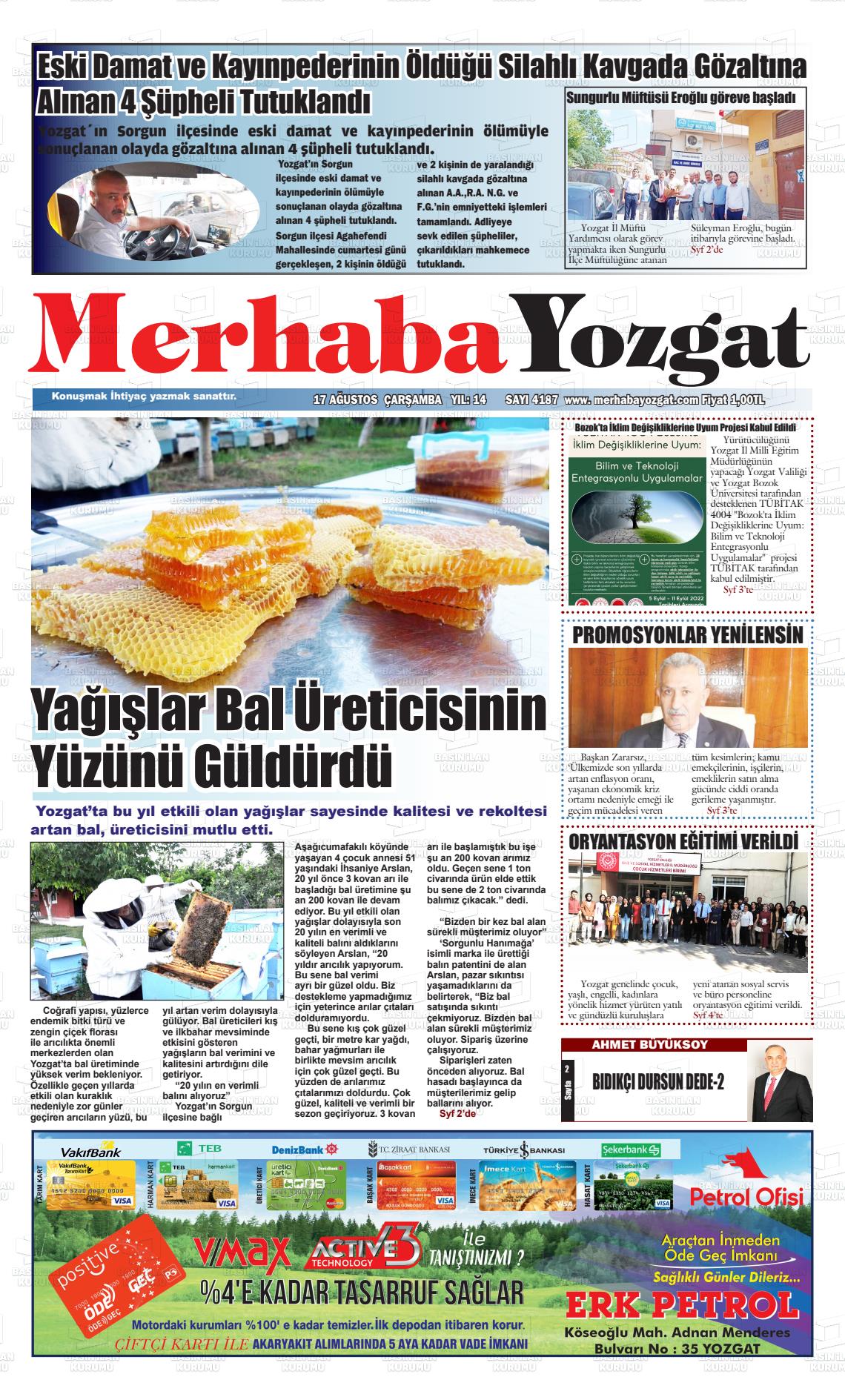 17 Ağustos 2022 Merhaba Yozgat Gazete Manşeti