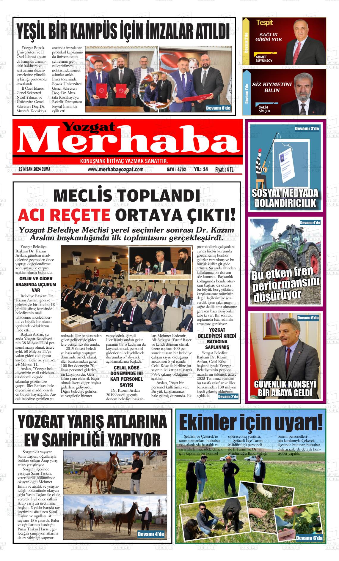 19 Nisan 2024 Merhaba Yozgat Gazete Manşeti
