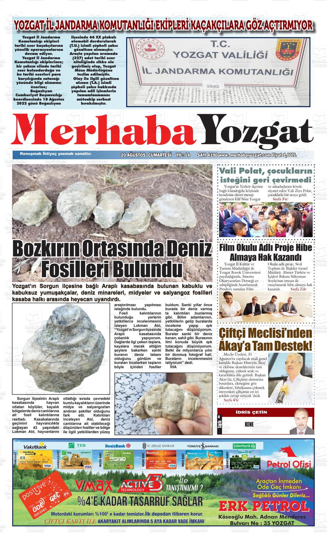 20 Ağustos 2022 Merhaba Yozgat Gazete Manşeti