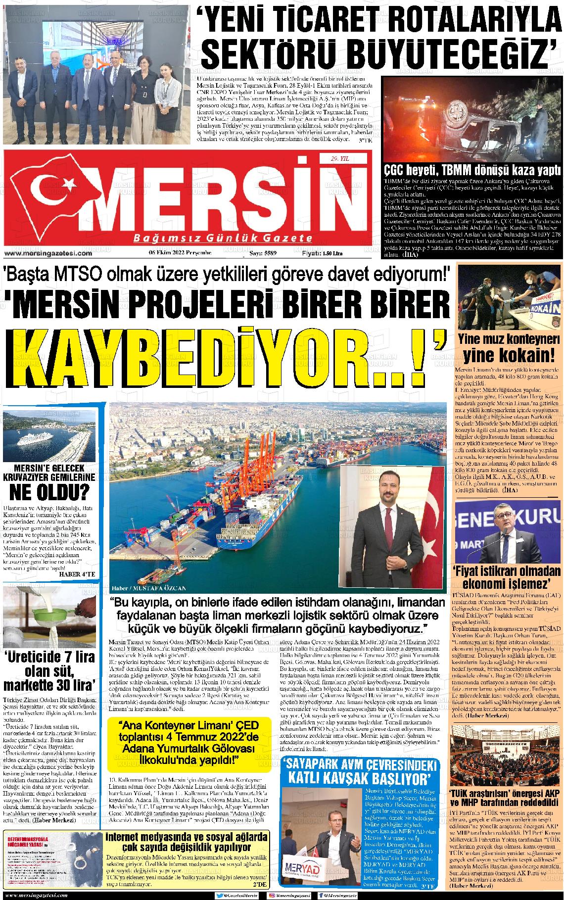 06 Ekim 2022 Mersin Gazete Manşeti