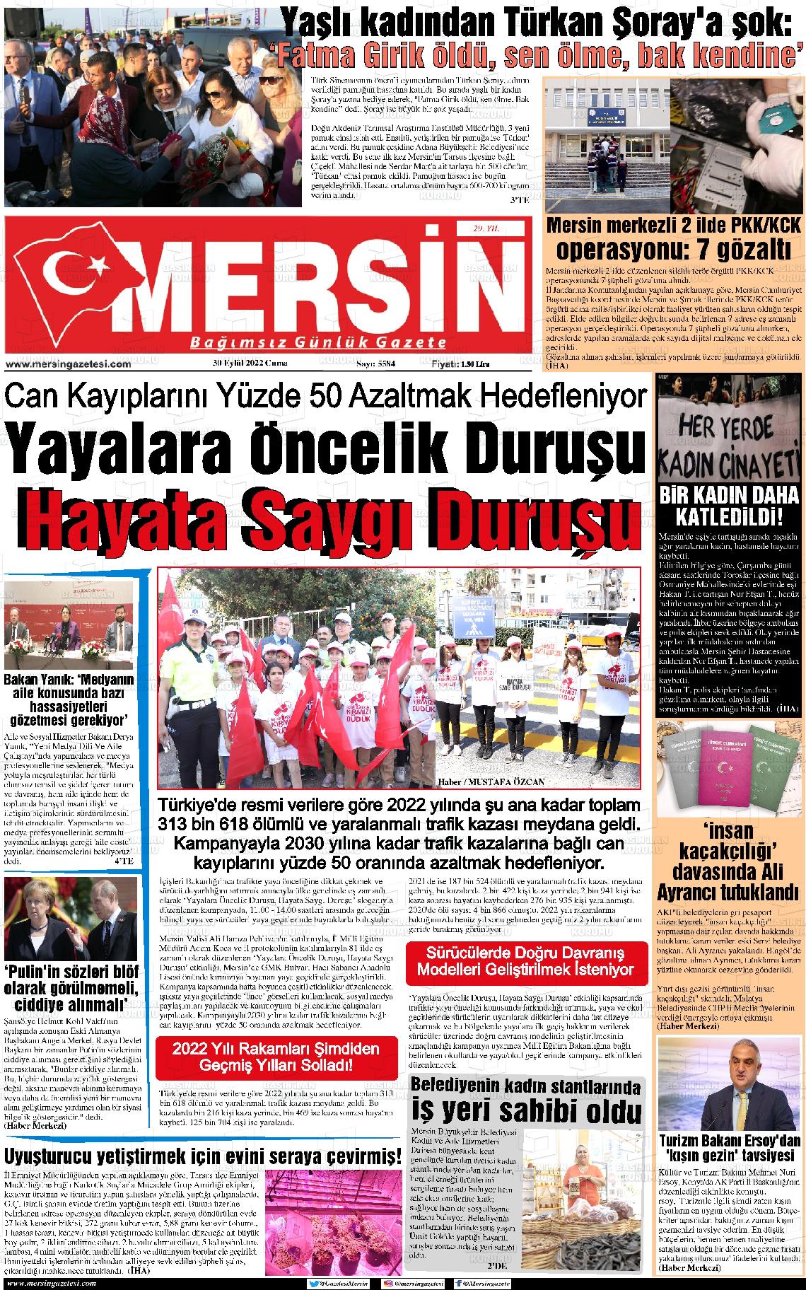 30 Eylül 2022 Mersin Gazete Manşeti