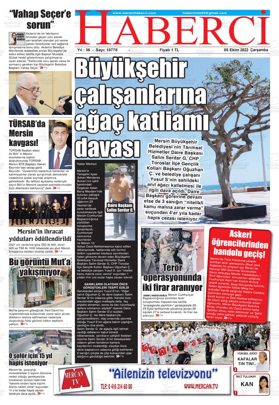 05 Ekim 2022 Mersin Haberci Gazete Manşeti