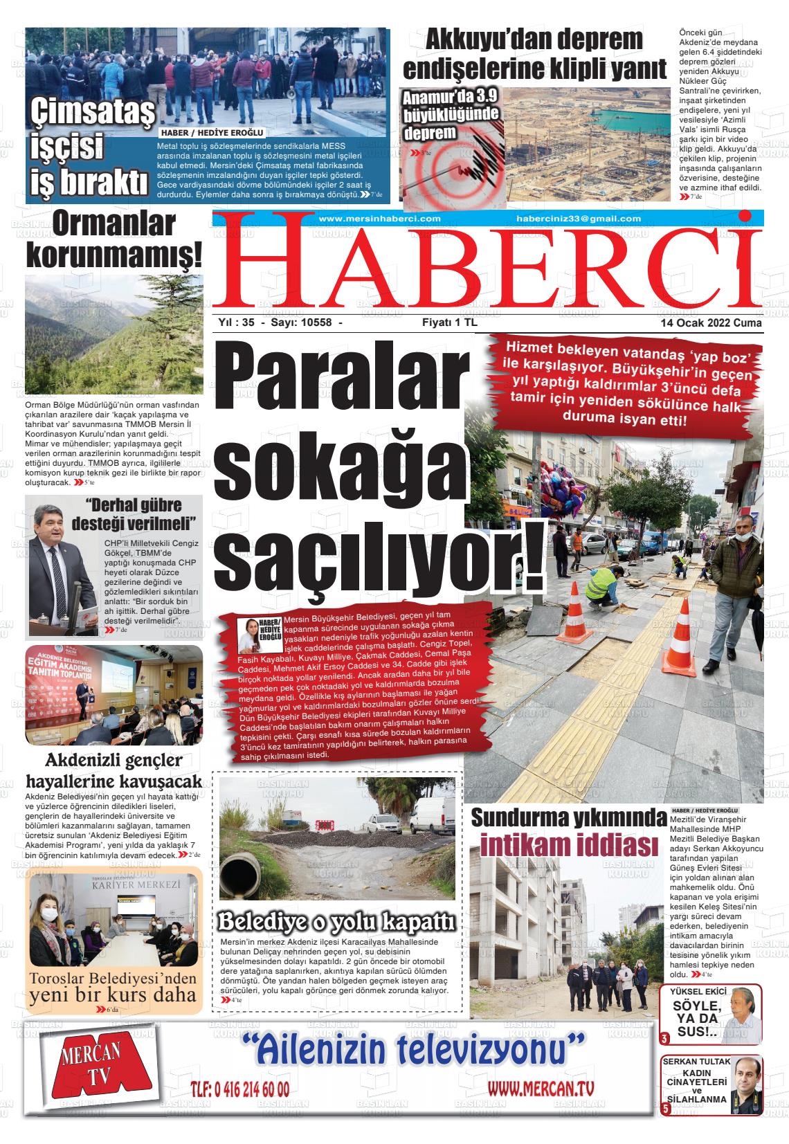 14 Ocak 2022 Mersin Haberci Gazete Manşeti
