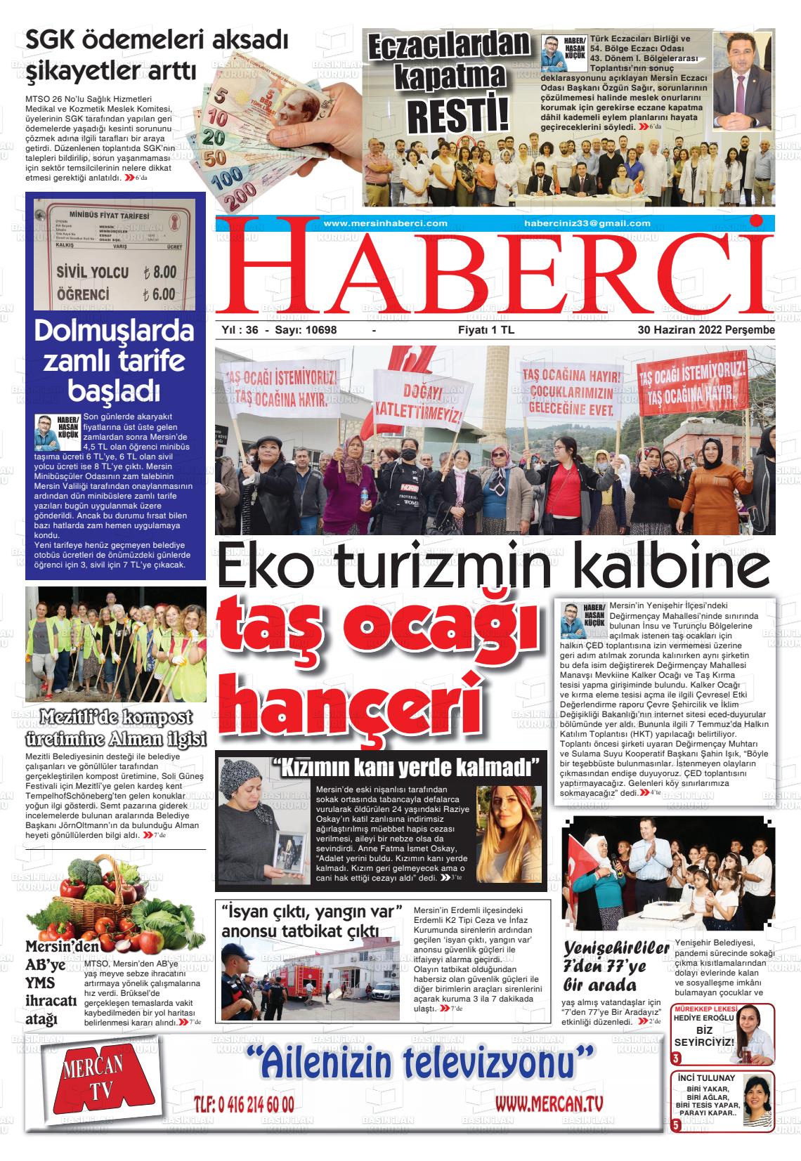 01 Temmuz 2022 Mersin Haberci Gazete Manşeti