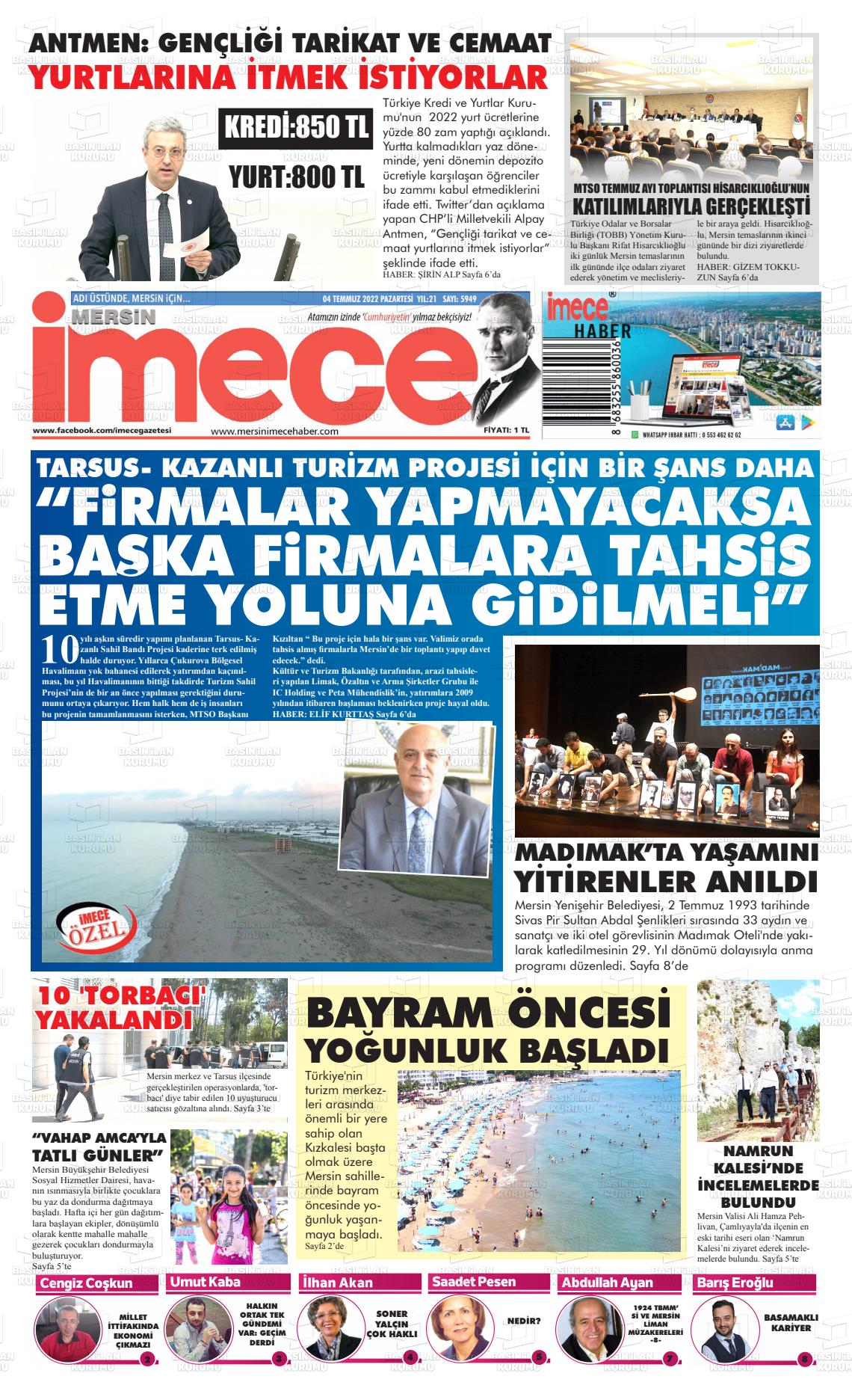 04 Temmuz 2022 İmece Gazete Manşeti