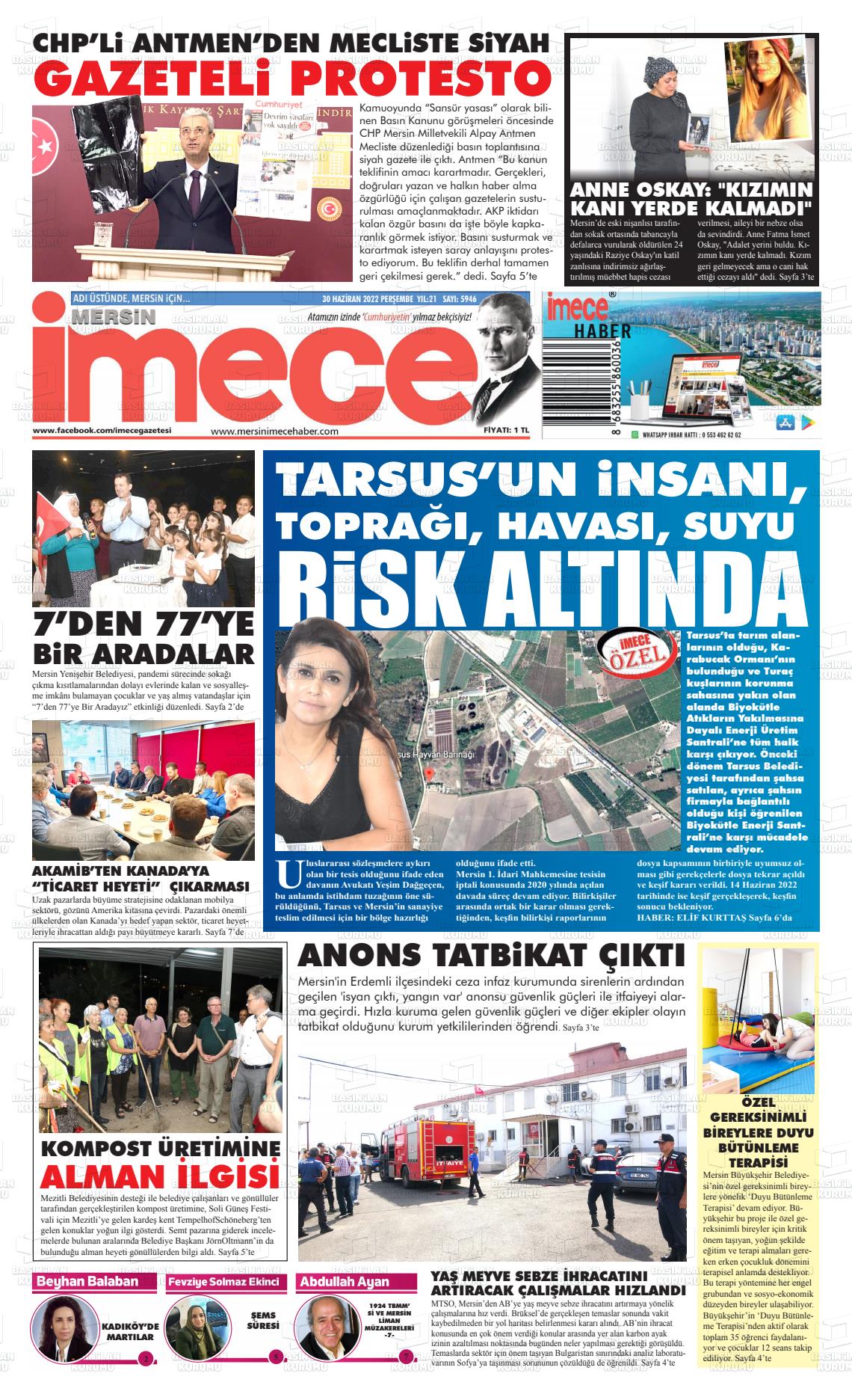 02 Temmuz 2022 İmece Gazete Manşeti
