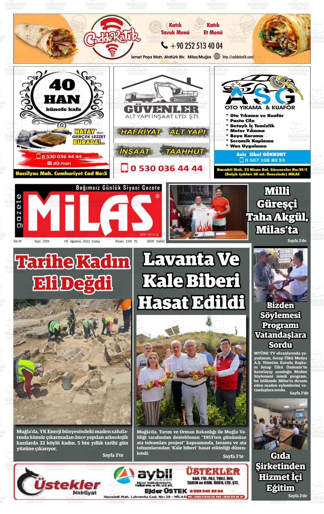 05 Ağustos 2022 Gazete Milas Gazete Manşeti