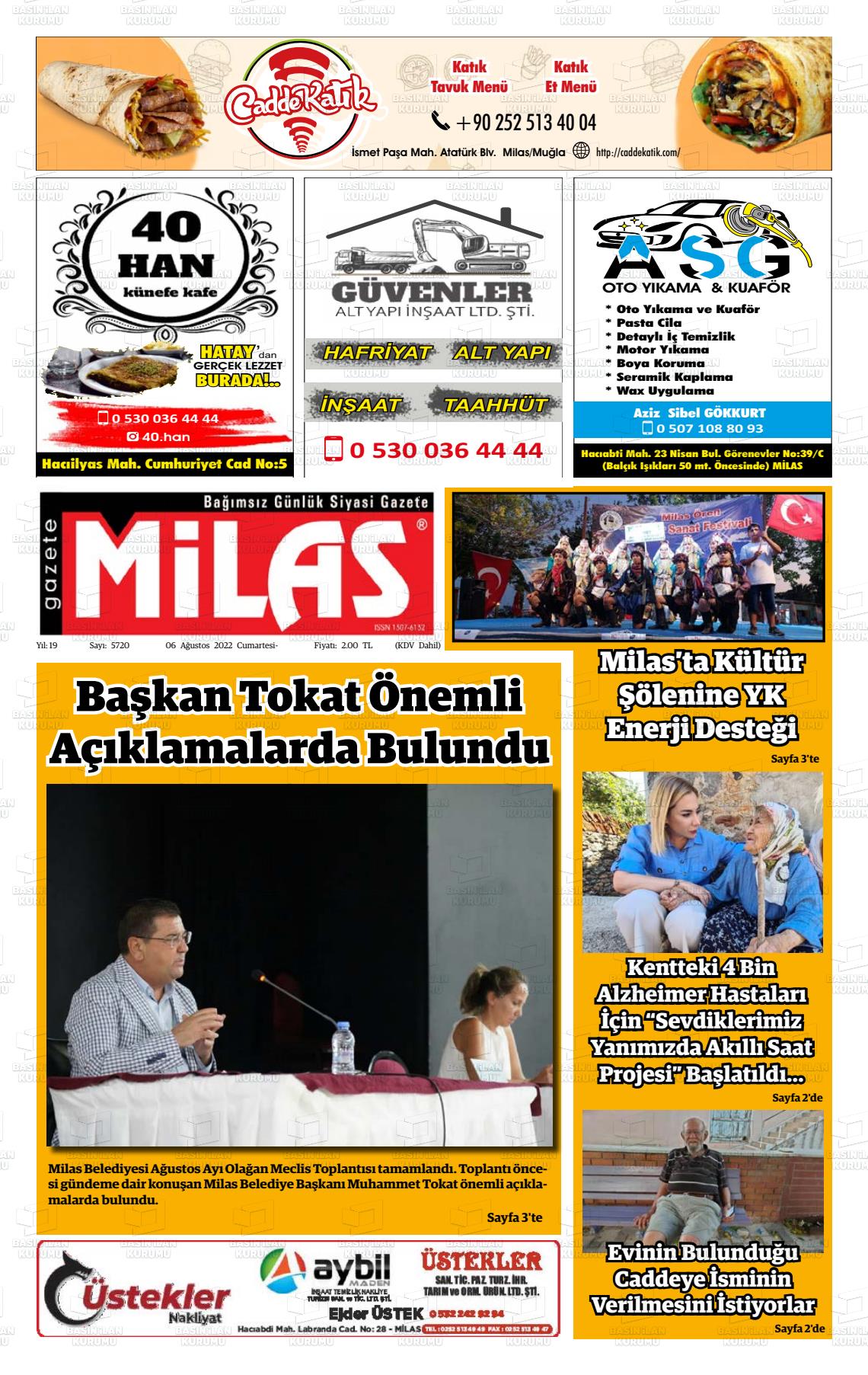 06 Ağustos 2022 Gazete Milas Gazete Manşeti