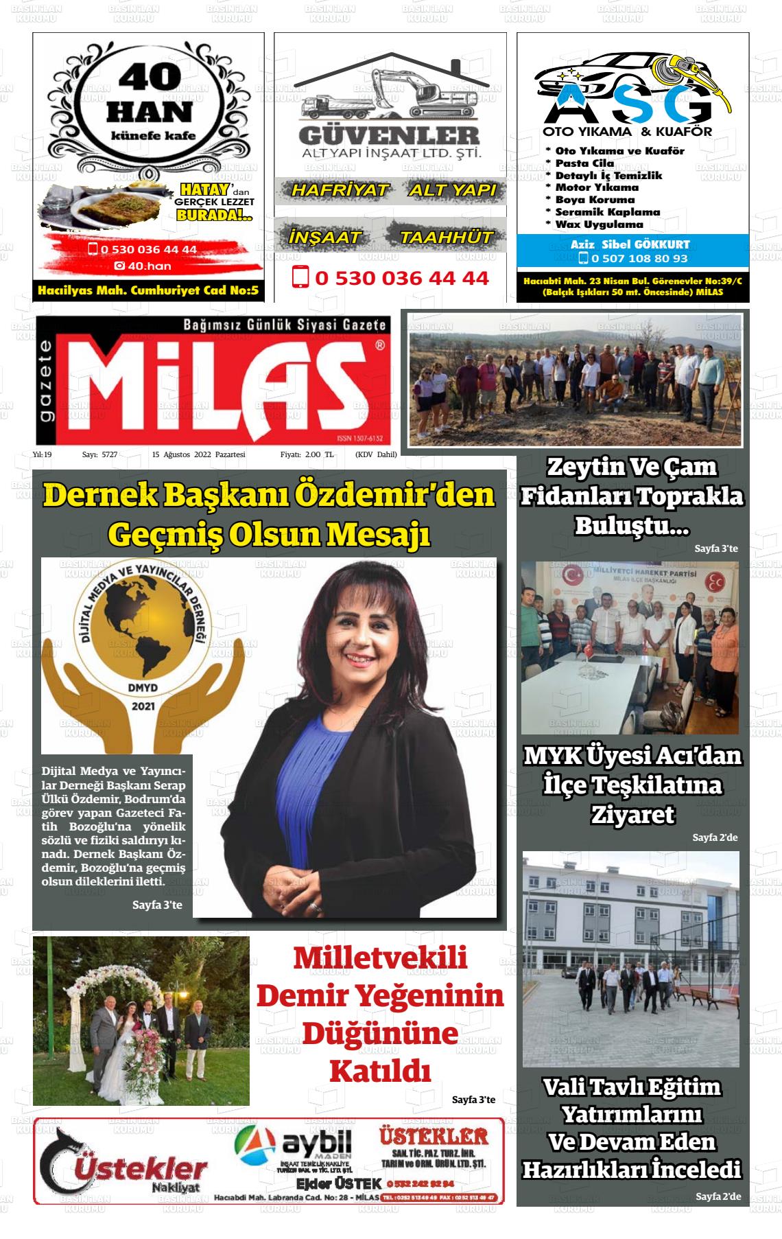 15 Ağustos 2022 Gazete Milas Gazete Manşeti