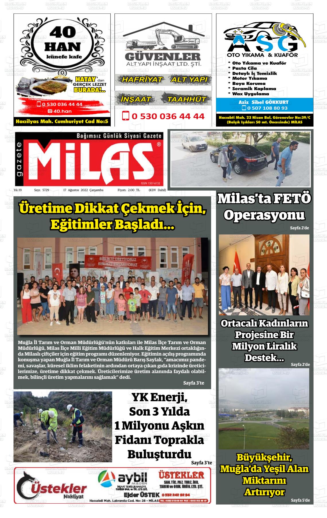17 Ağustos 2022 Gazete Milas Gazete Manşeti