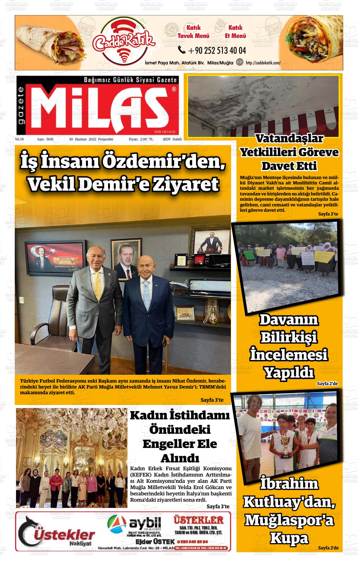02 Temmuz 2022 Gazete Milas Gazete Manşeti