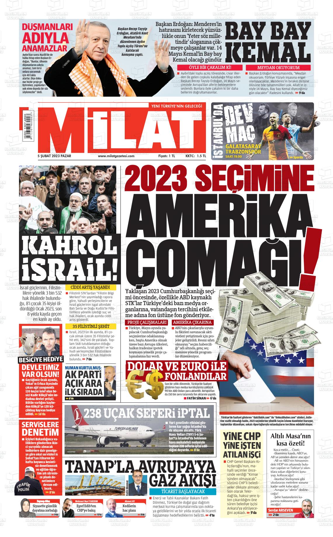 05 Şubat 2023 Milat Gazete Manşeti