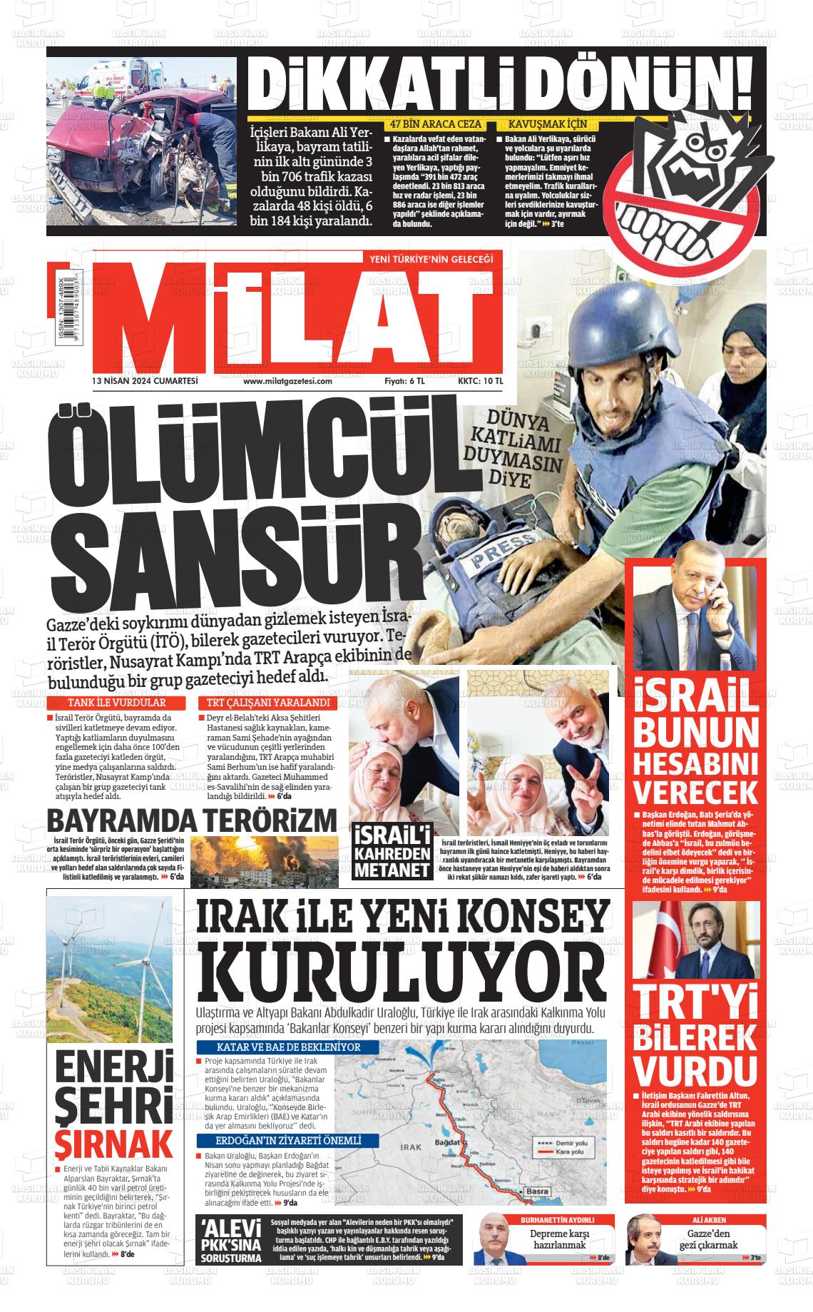 13 Nisan 2024 Milat Gazete Manşeti