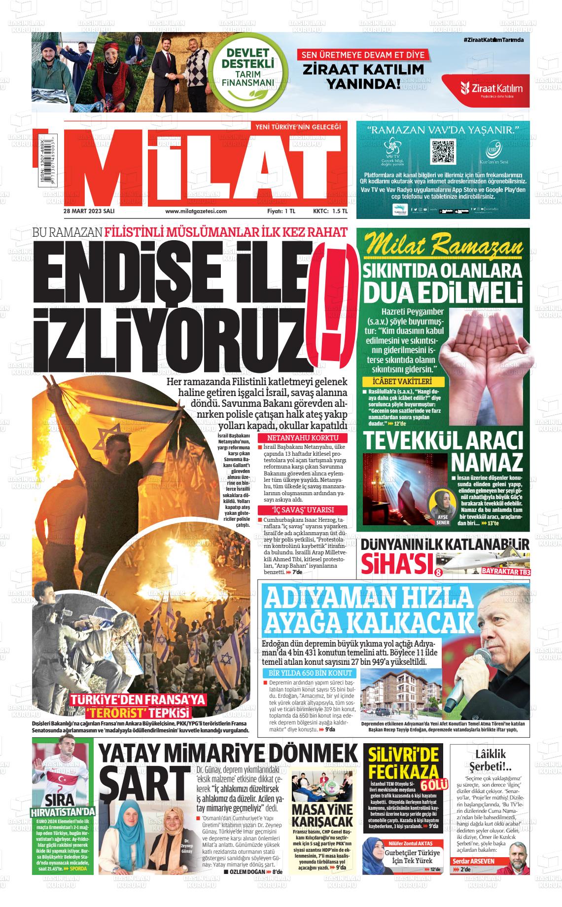 28 Mart 2023 Milat Gazete Manşeti