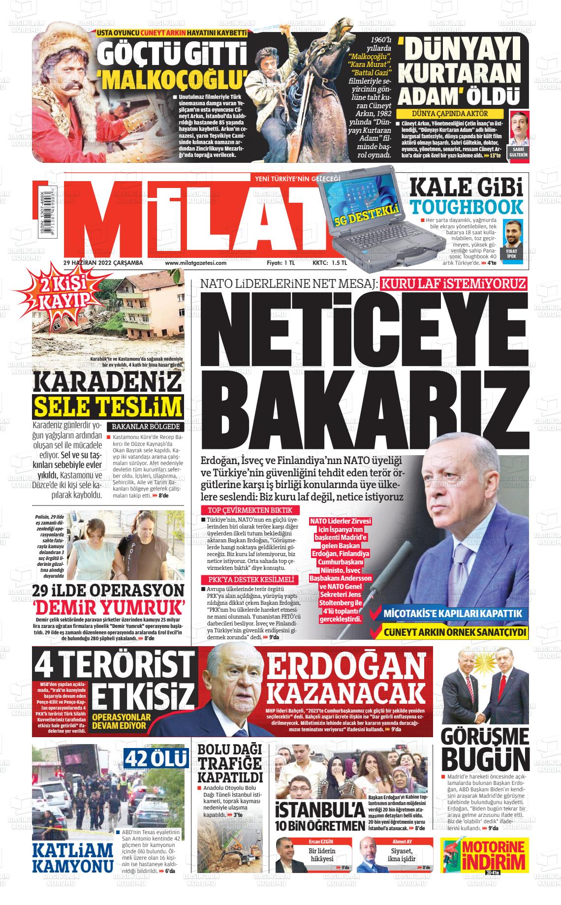 29 Haziran 2022 Milat Gazete Manşeti