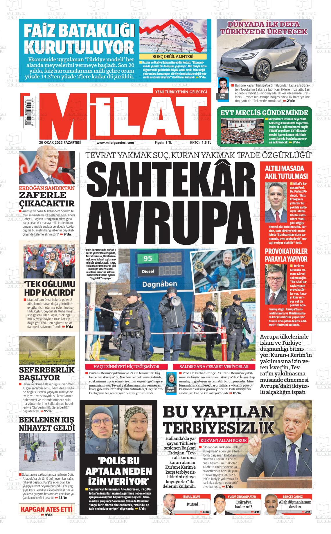 30 Ocak 2023 Milat Gazete Manşeti