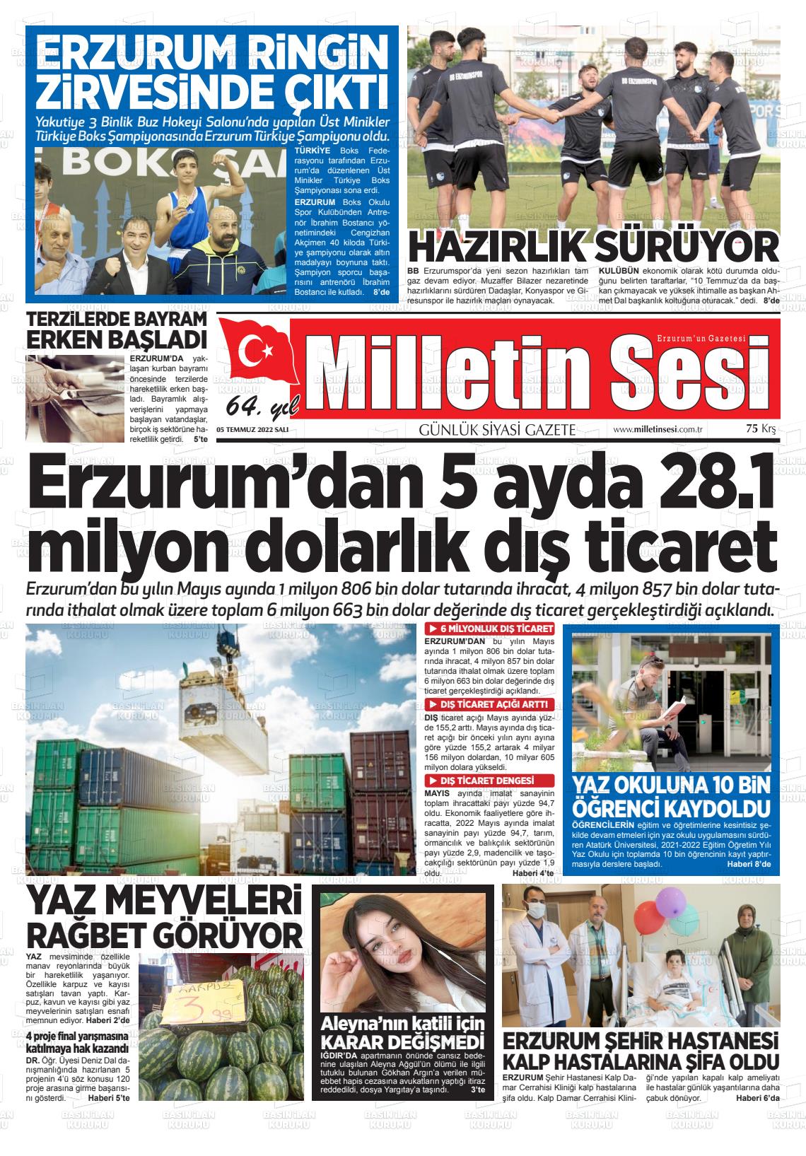 05 Temmuz 2022 Milletin Sesi Gazete Manşeti