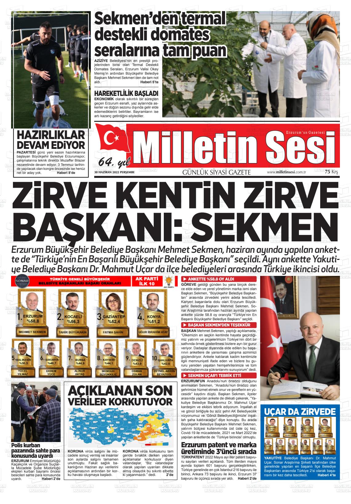 02 Temmuz 2022 Milletin Sesi Gazete Manşeti