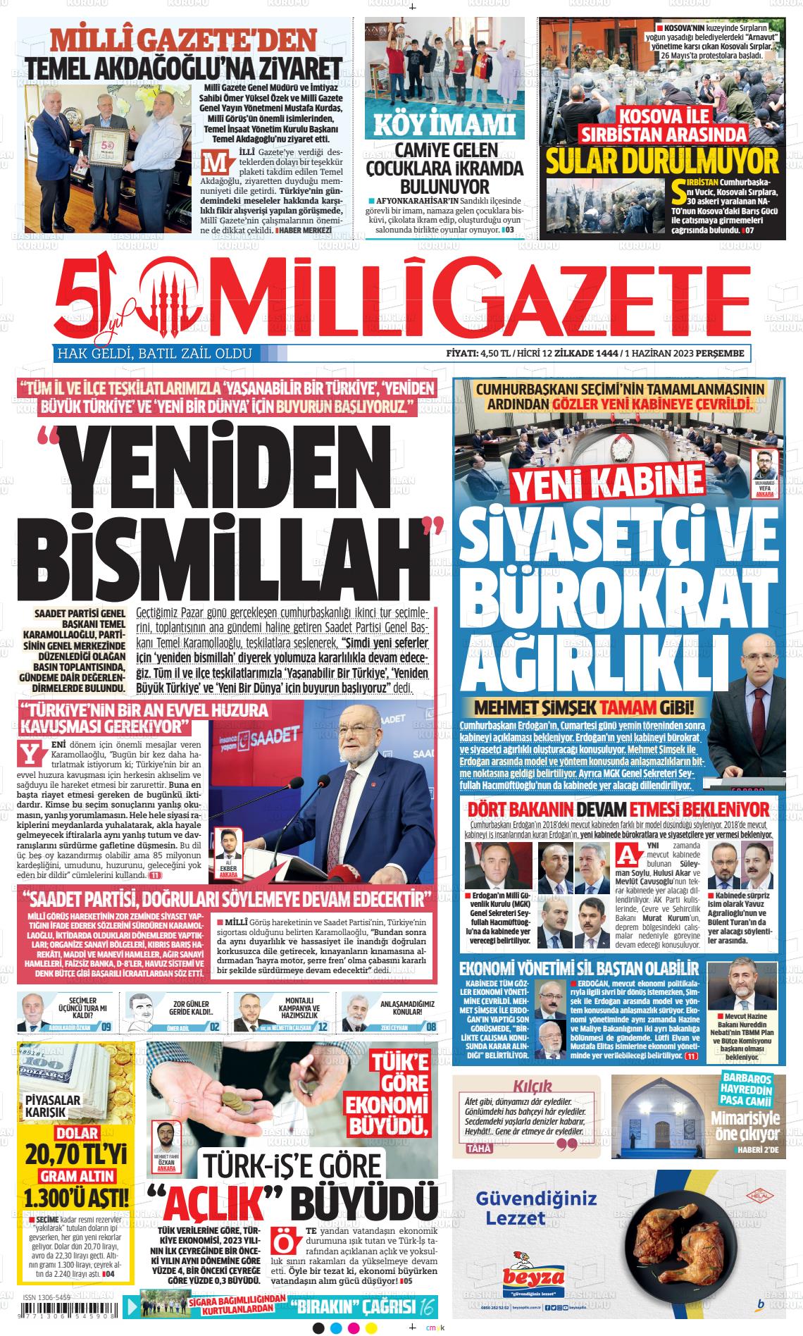 01 Haziran 2023 Milli Gazete Gazete Manşeti