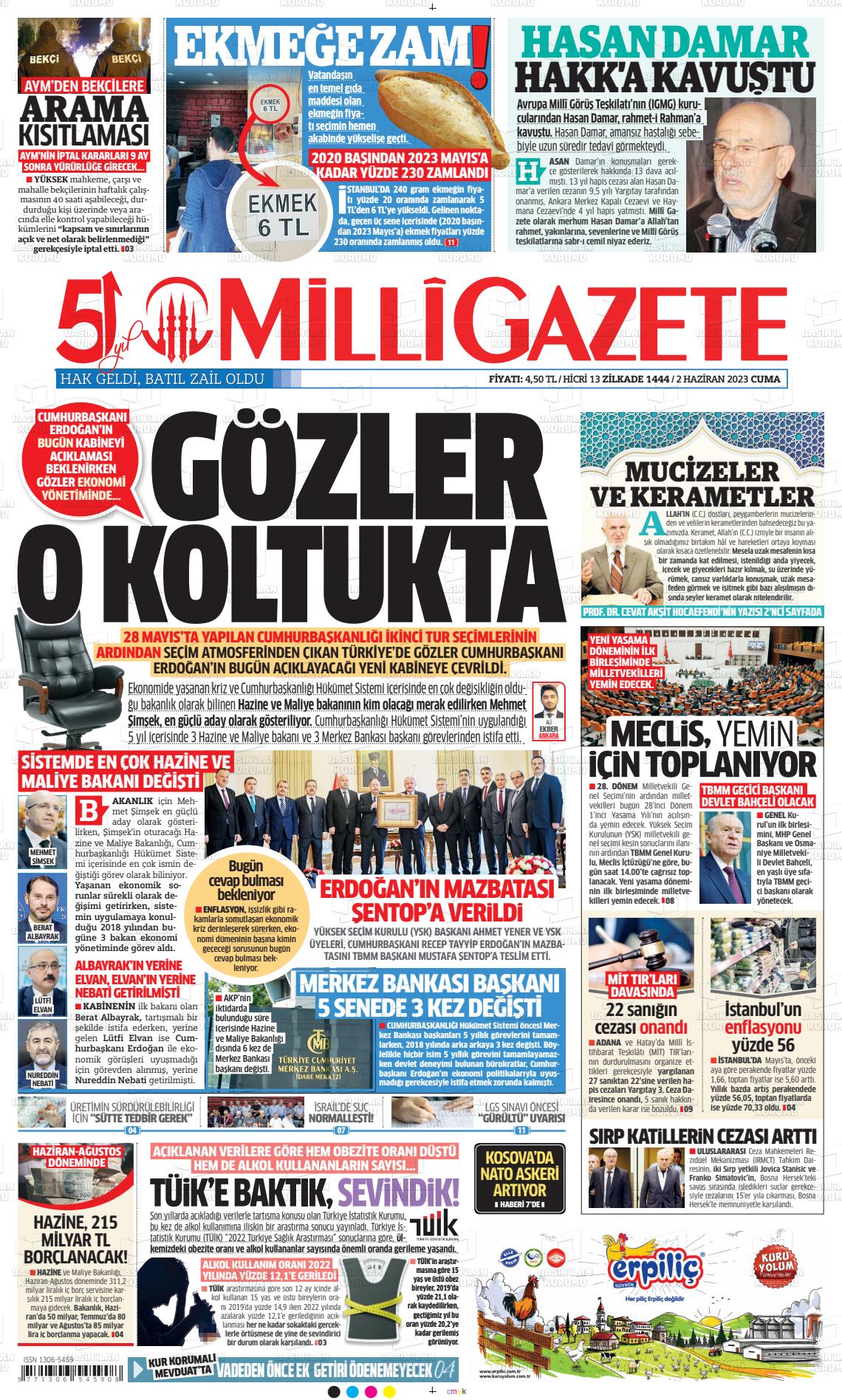 02 Haziran 2023 Milli Gazete Gazete Manşeti