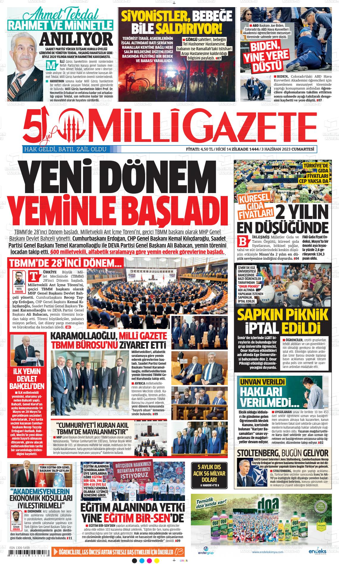 03 Haziran 2023 Milli Gazete Gazete Manşeti