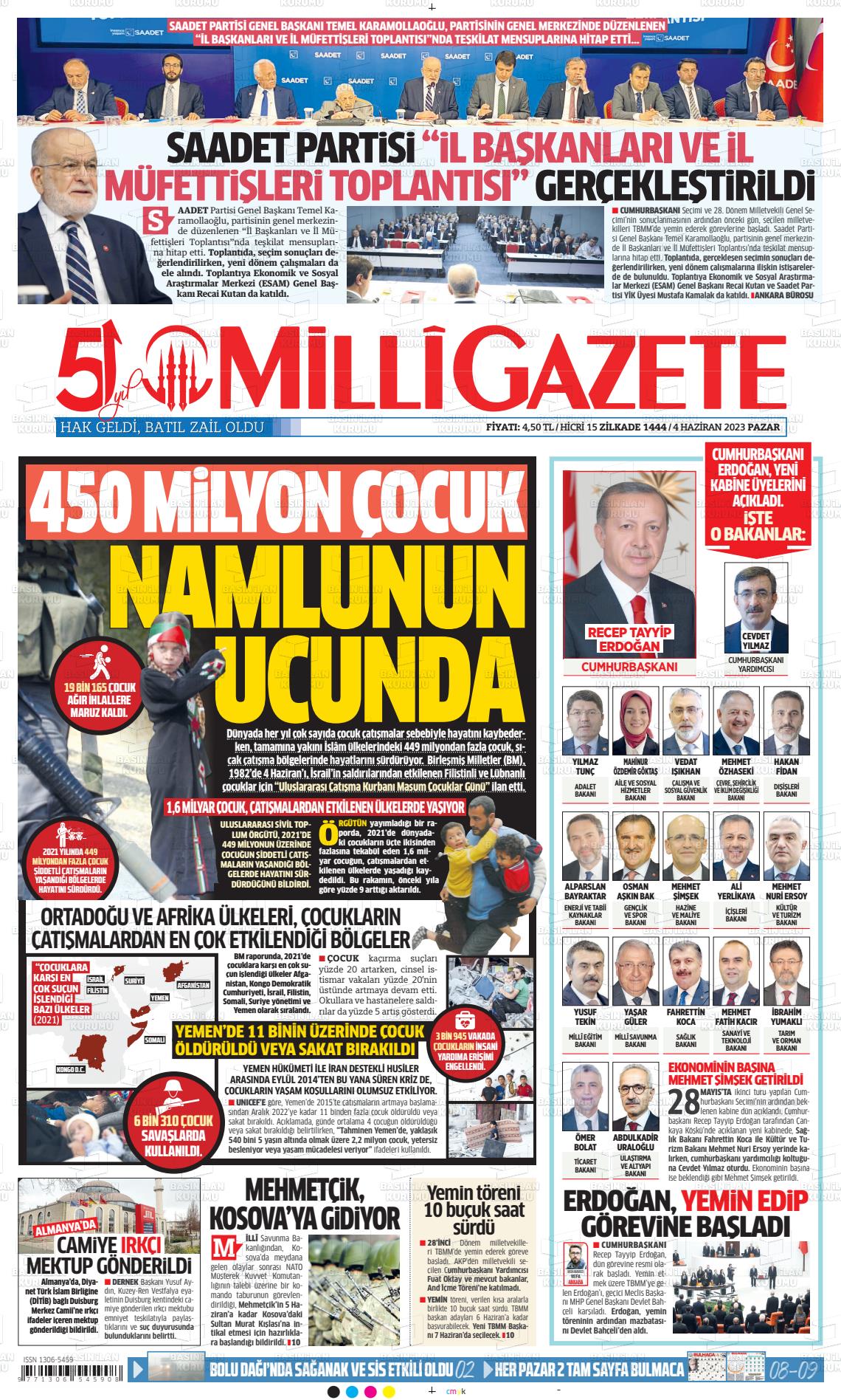 04 Haziran 2023 Milli Gazete Gazete Manşeti