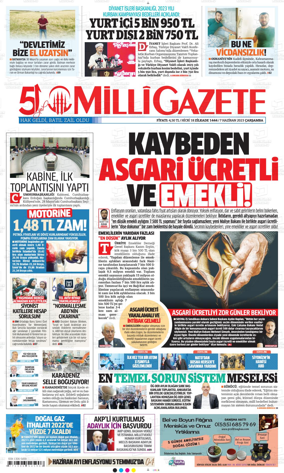 07 Haziran 2023 Milli Gazete Gazete Manşeti