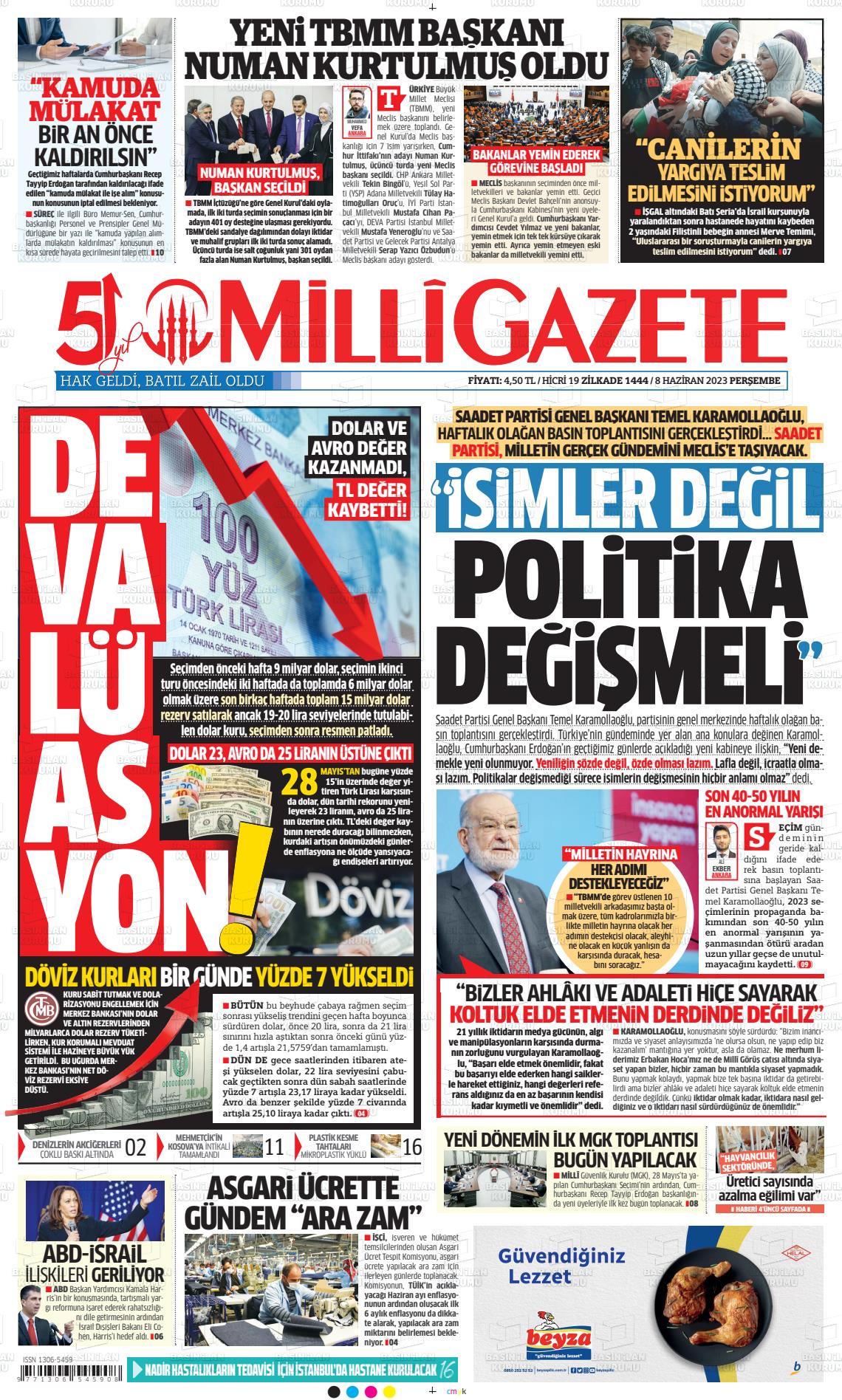 08 Haziran 2023 Milli Gazete Gazete Manşeti