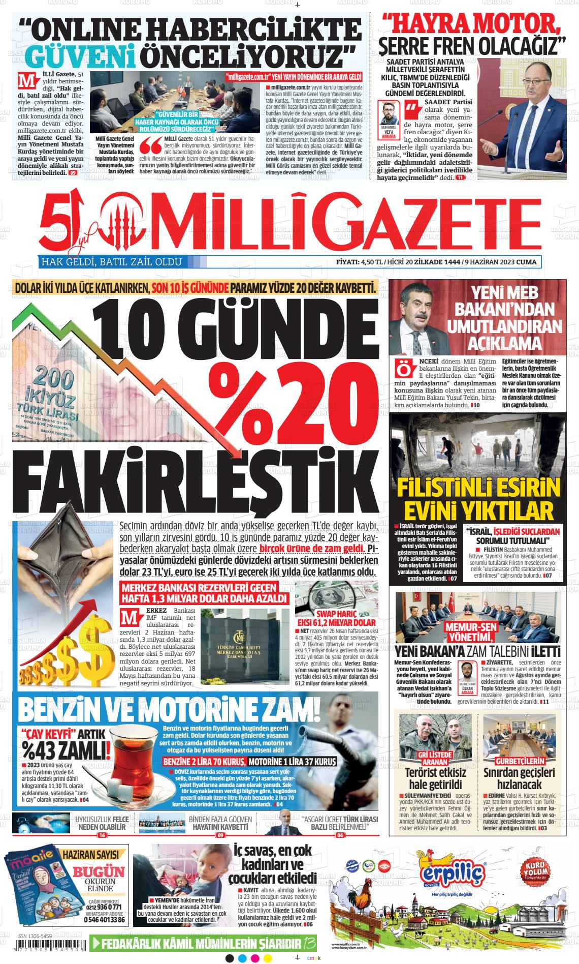 09 Haziran 2023 Milli Gazete Gazete Manşeti
