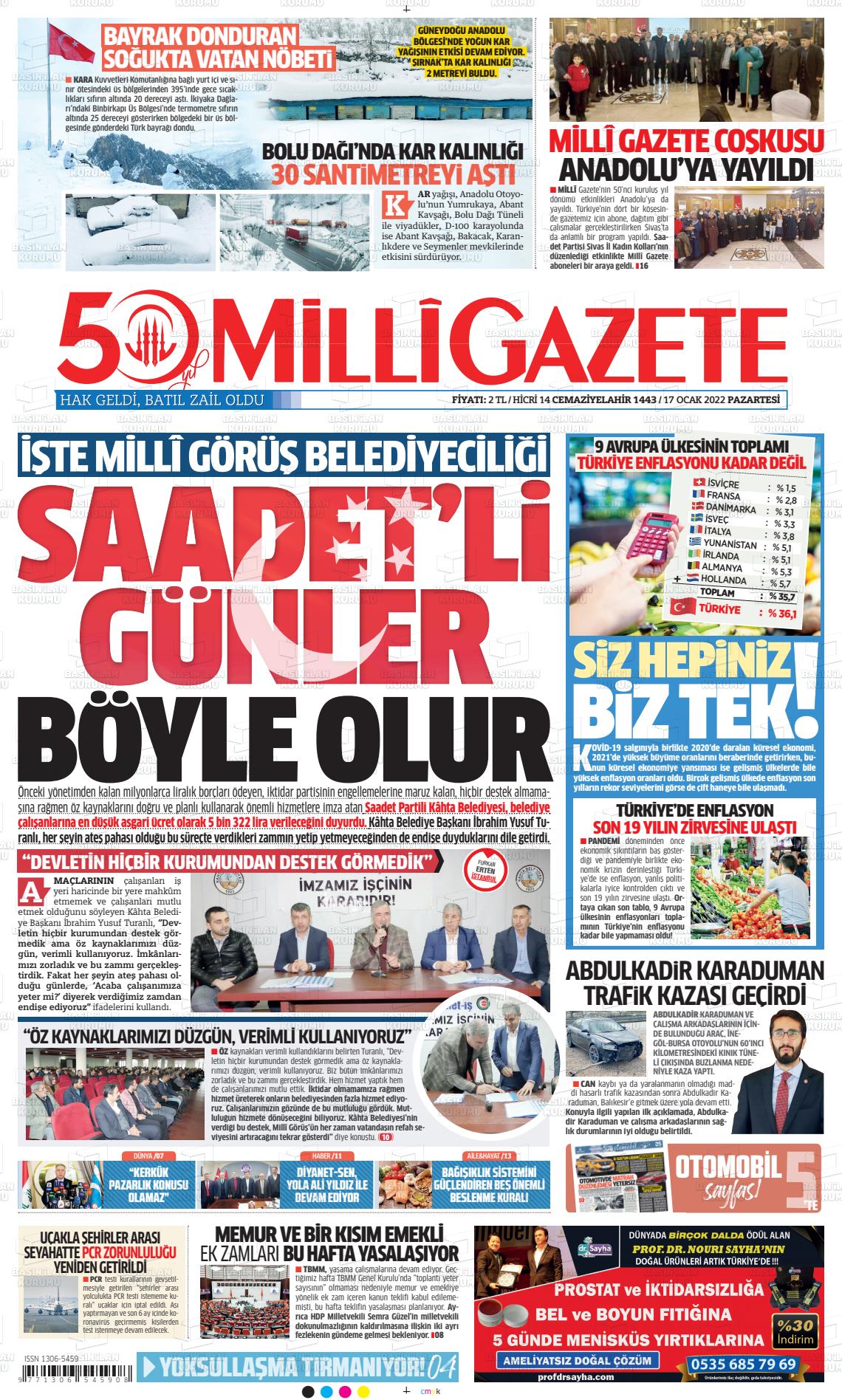 17 Ocak 2022 Milli Gazete Gazete Manşeti